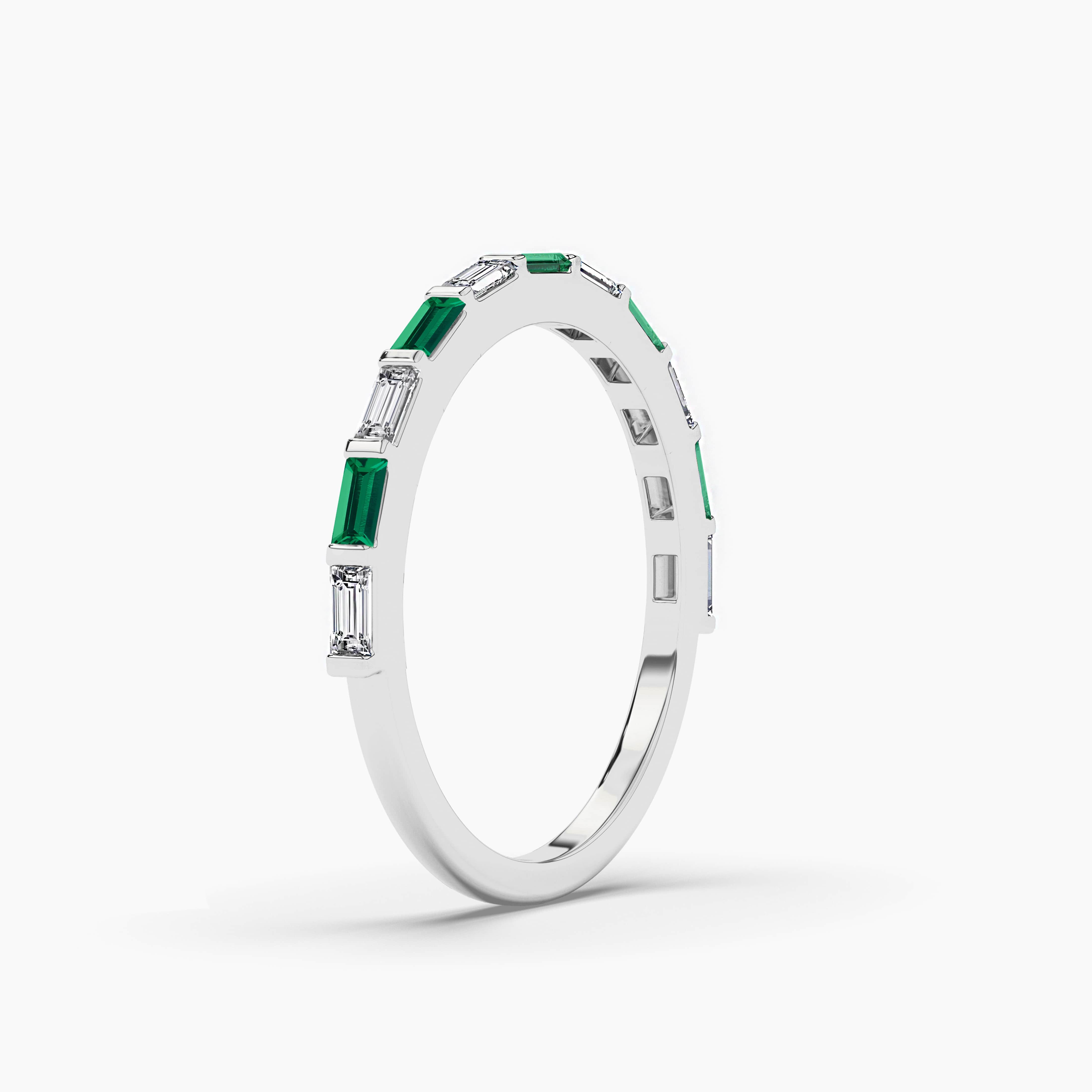 Emerald and White Baguette Half Wedding Ring