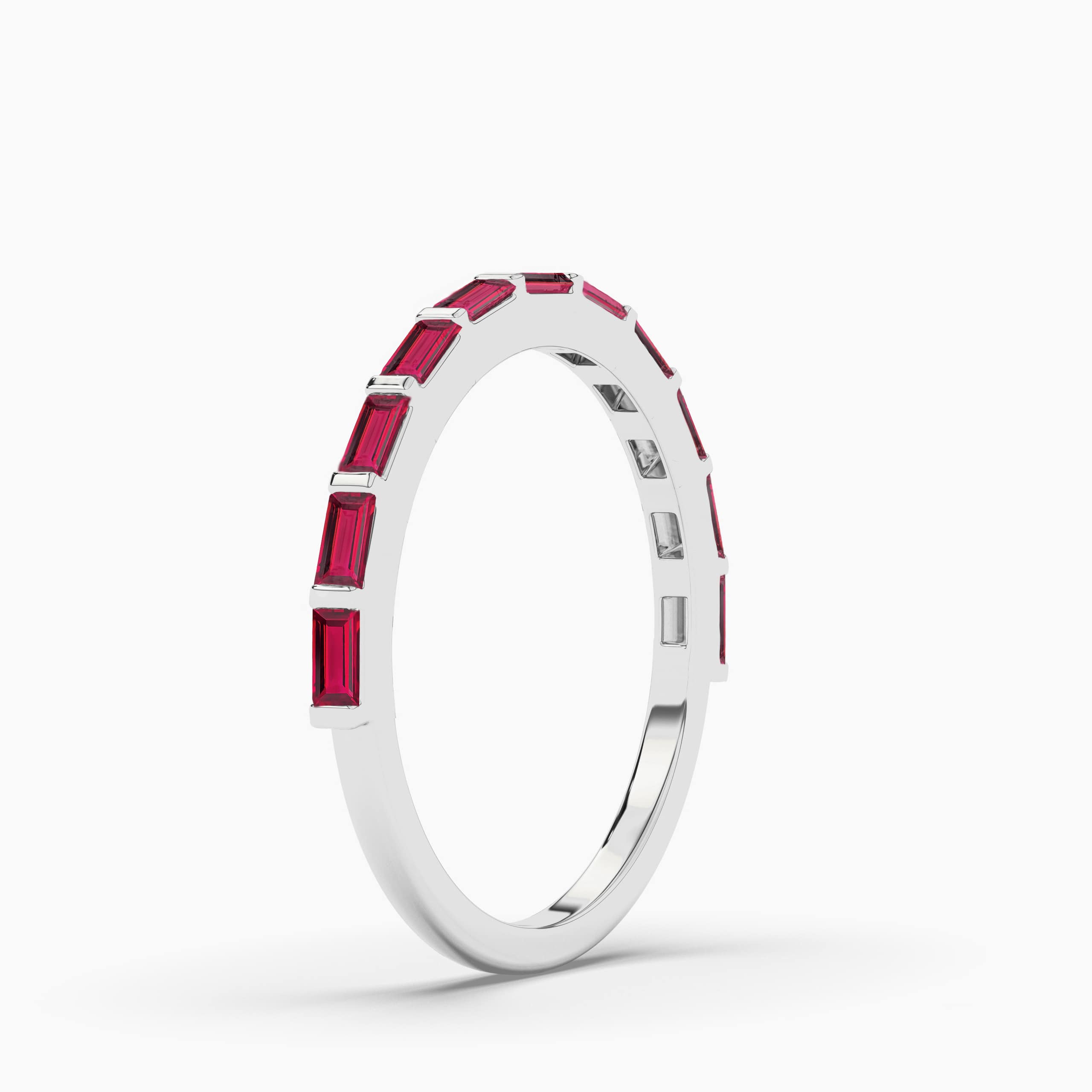 Baguette Cut Red Ruby Wedding Band In White Gold
