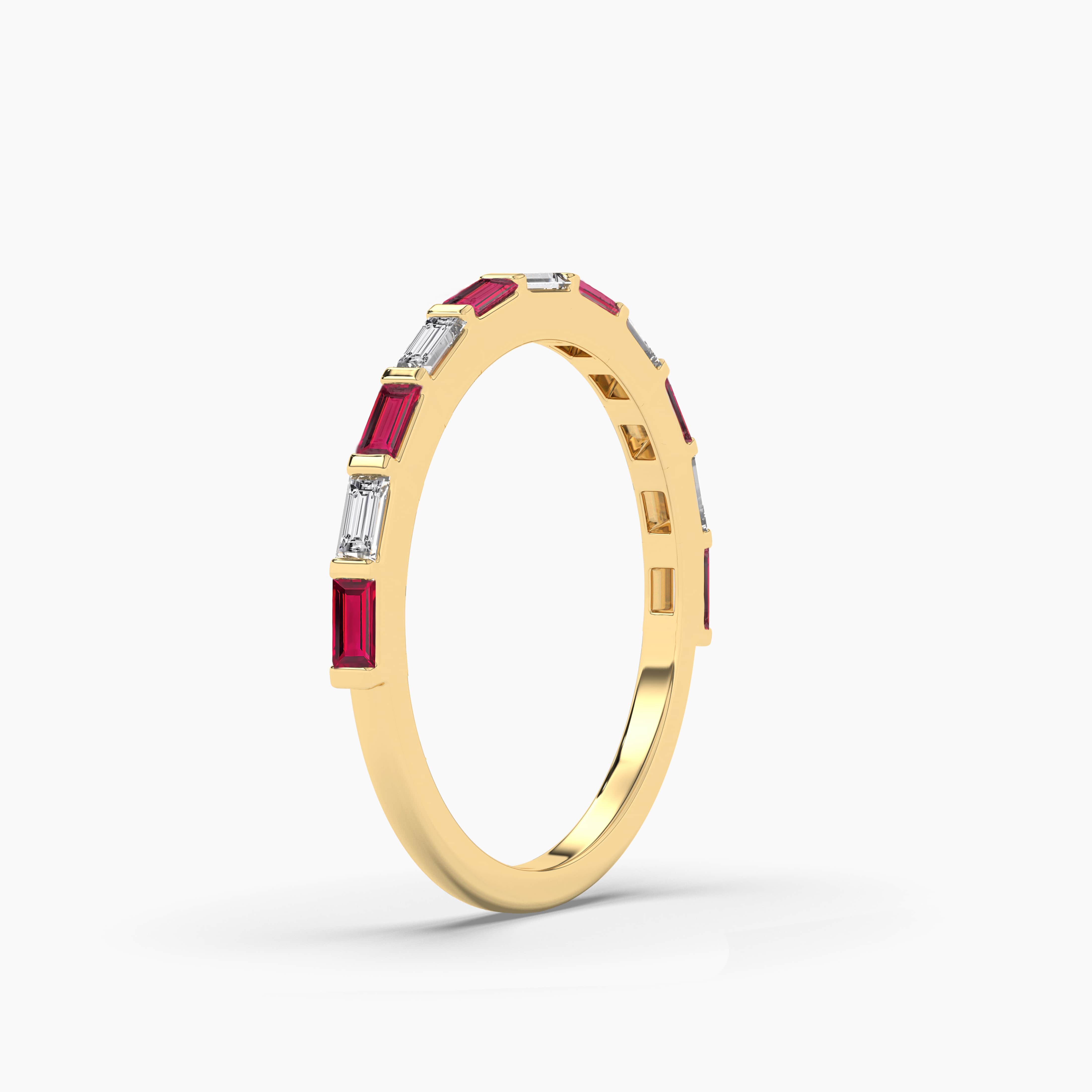 ruby and white baguette wedding ring