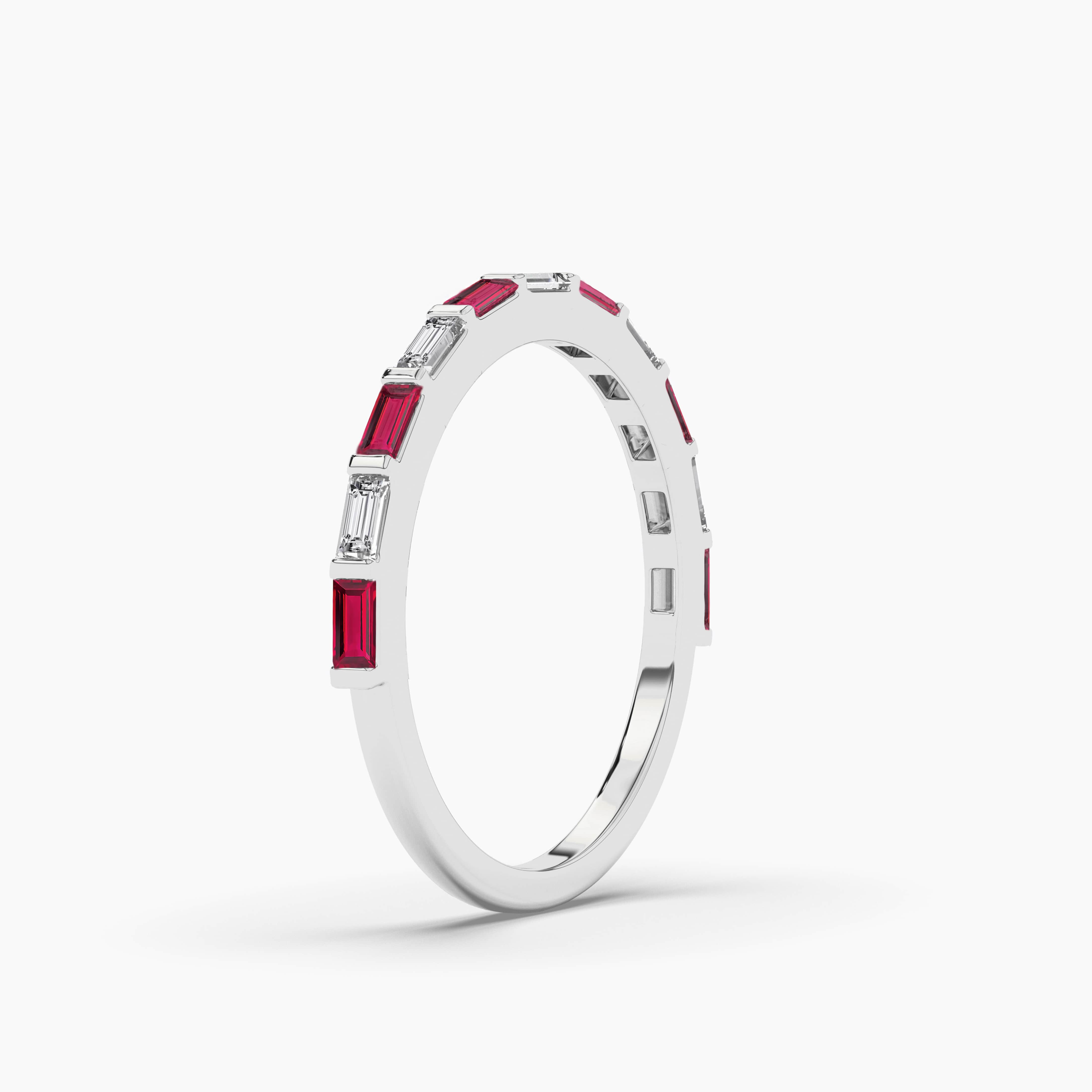 Ruby And Baguette Diamond White Gold Wedding Band