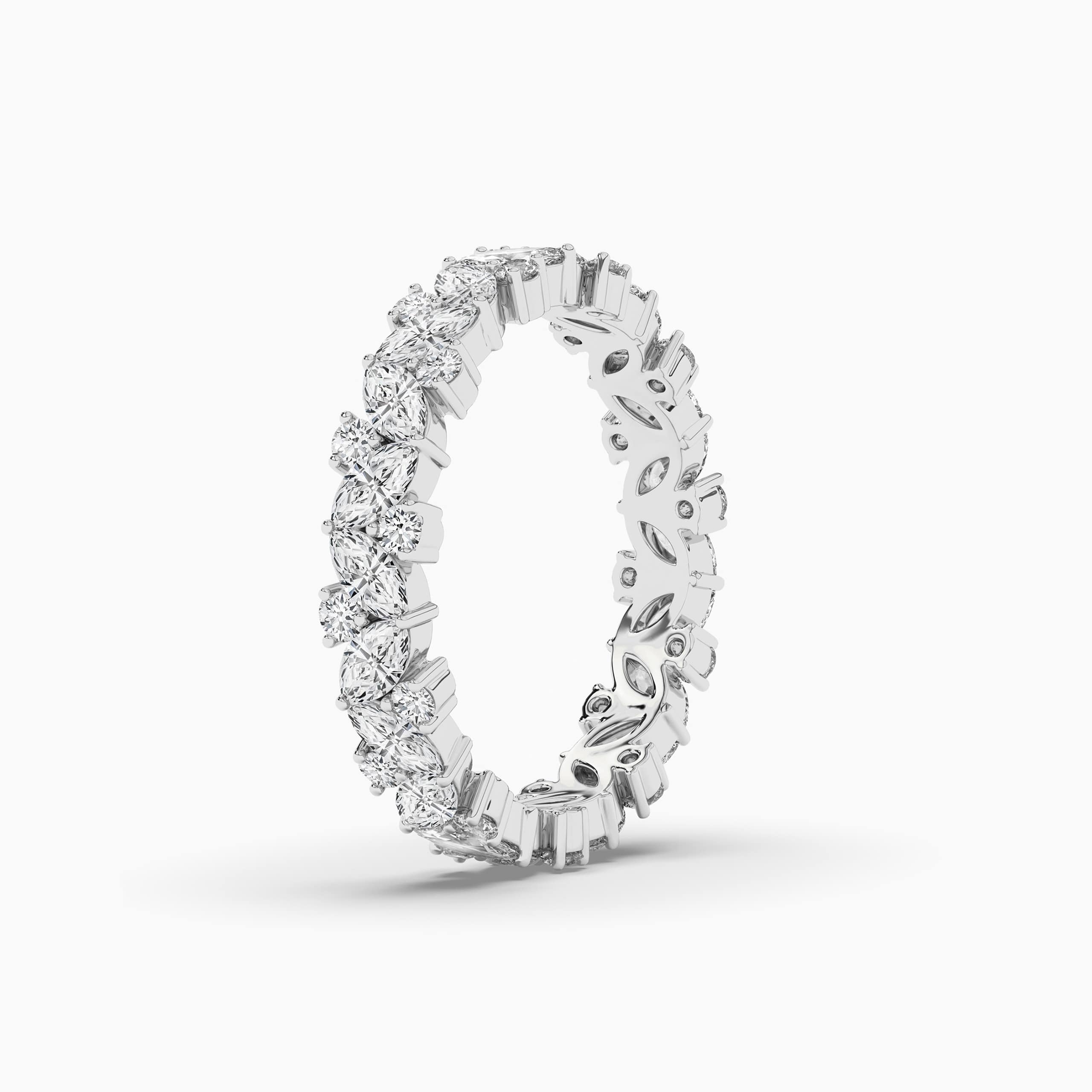 Marquise and Round Diamond Full Eternity Ring In White Gold