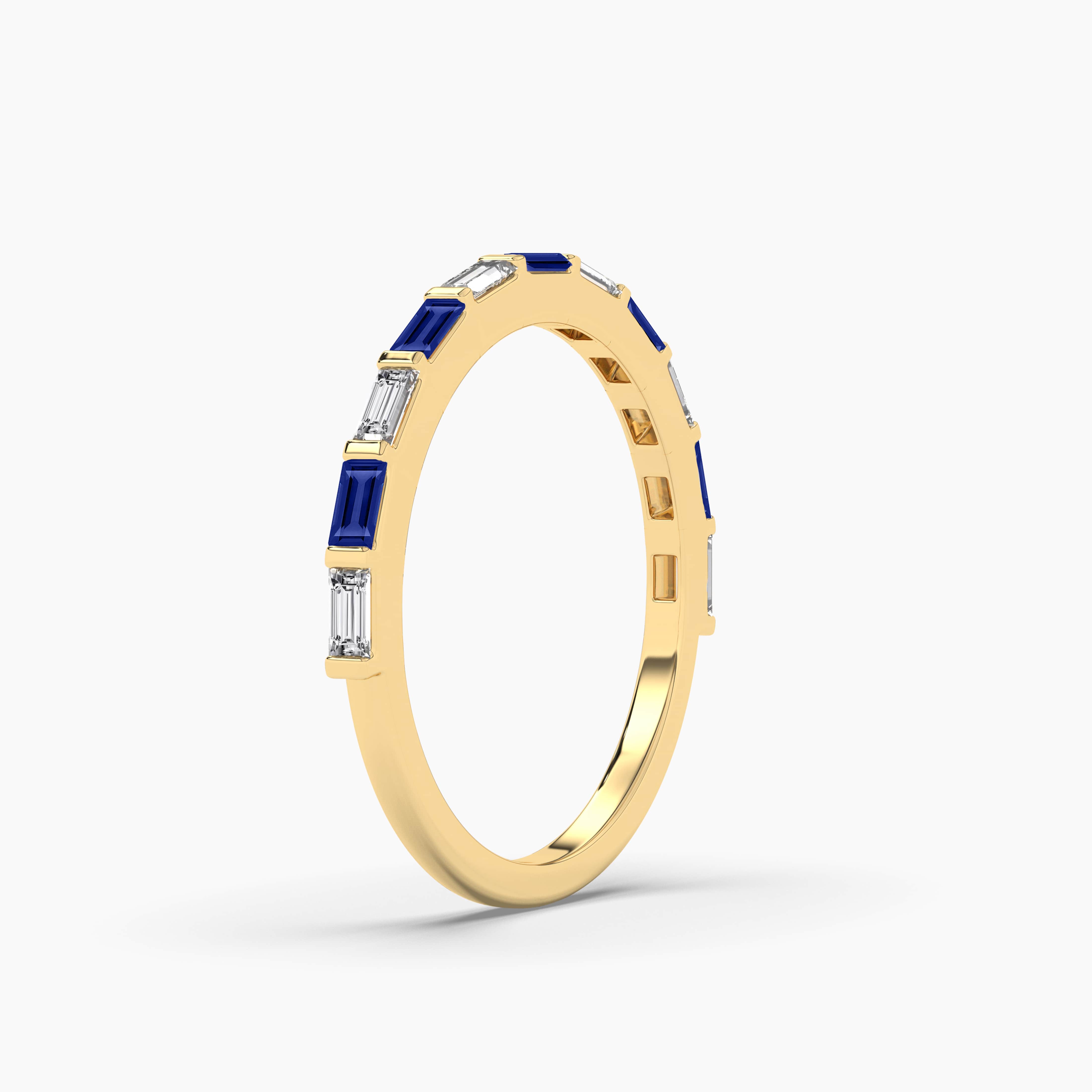 Blue Sapphire & White Baguette Half  Band