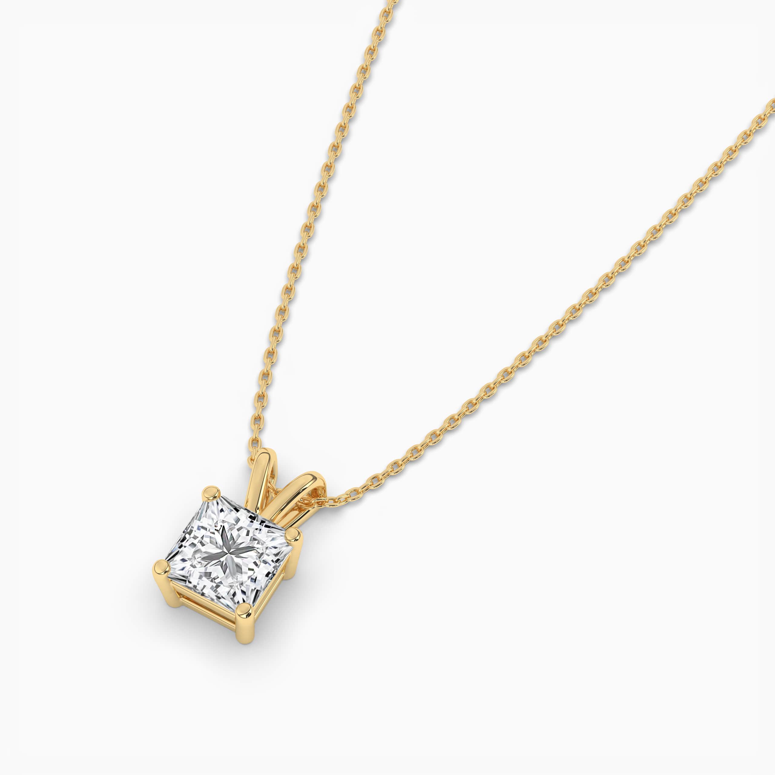 Diamond Solitaire Pendant Princess-Cut Yellow Gold