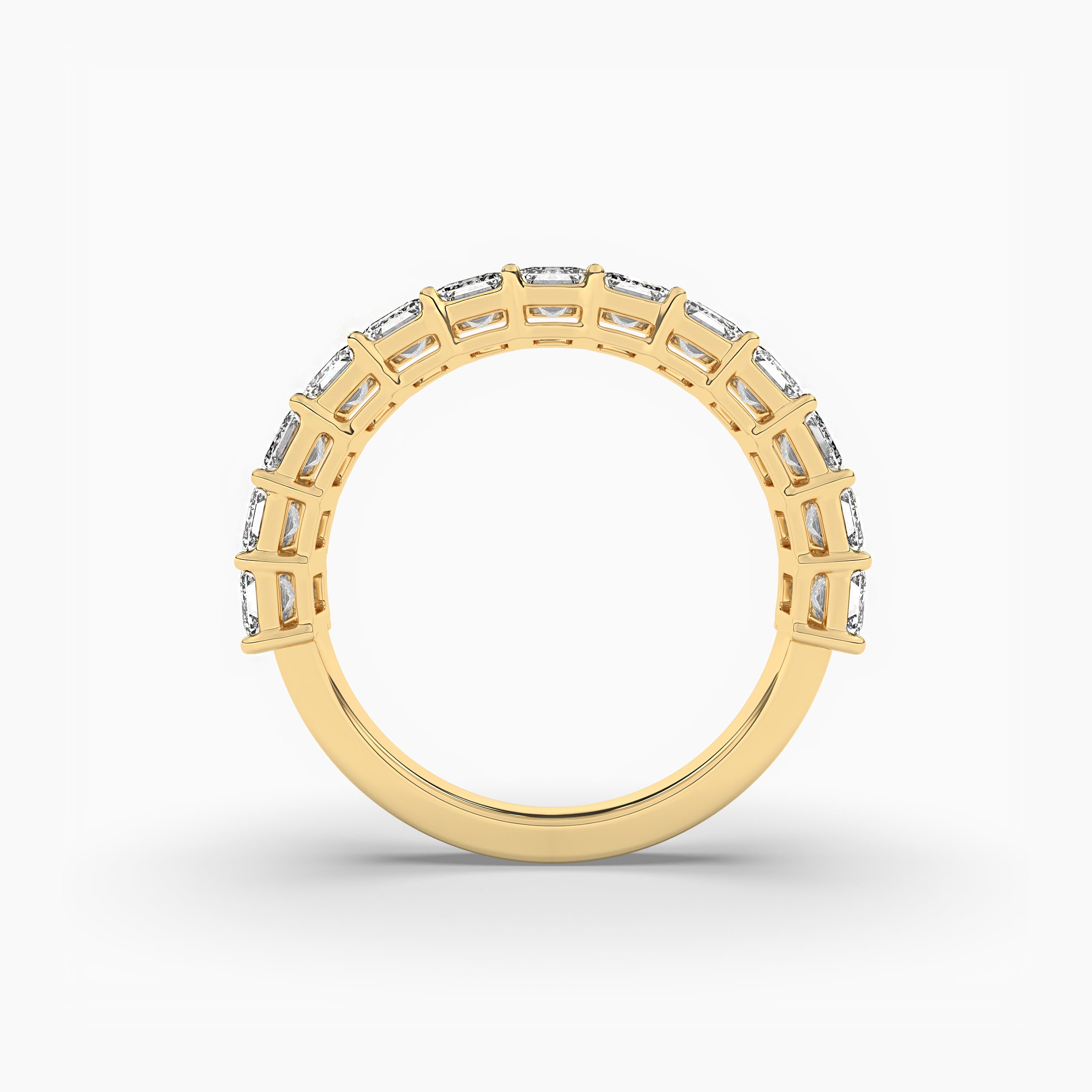 Emerald Cut Diamond Half Eternity In Yellow Gold