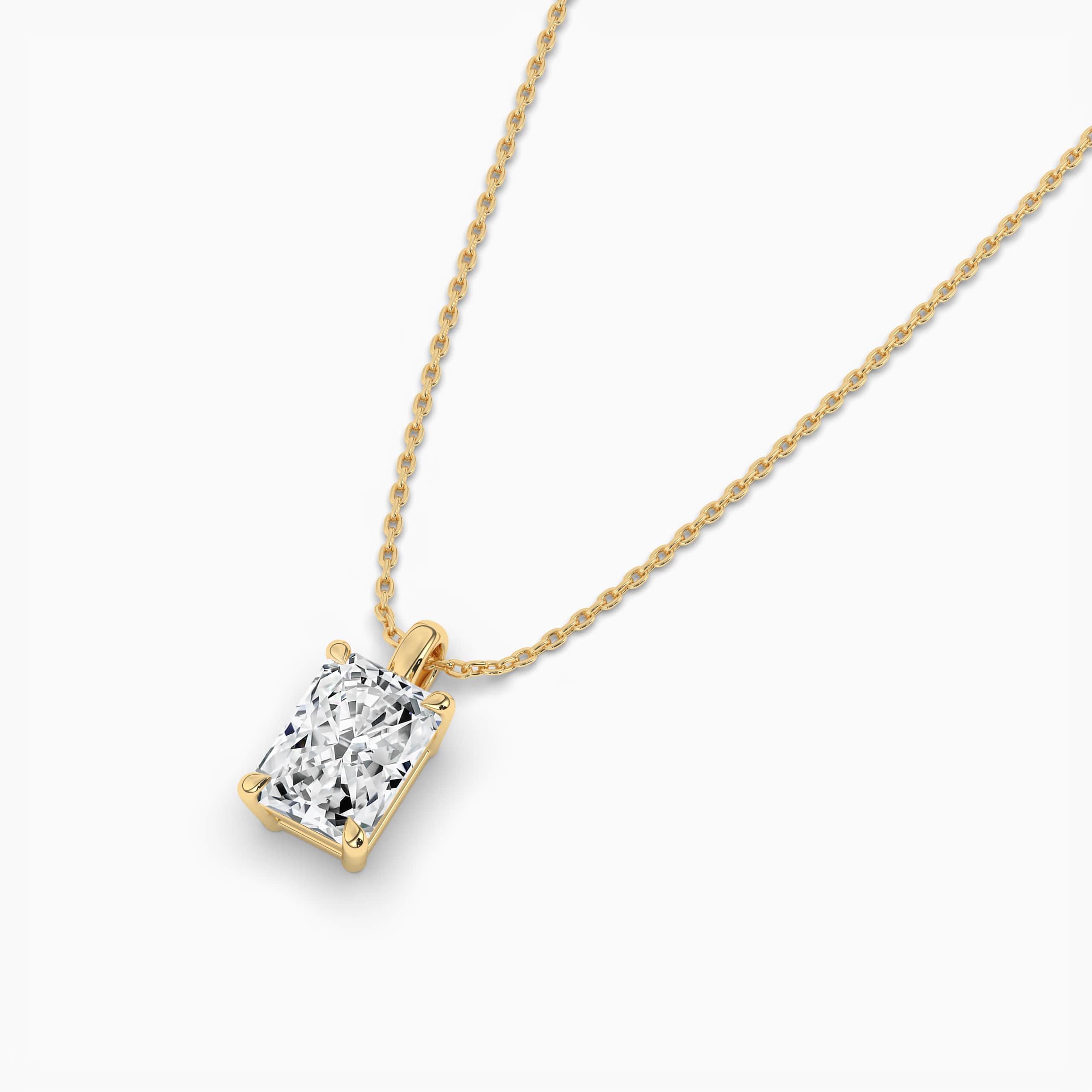 Yellow Radiant Cut Diamond Solitaire  Gold Pendant Necklace