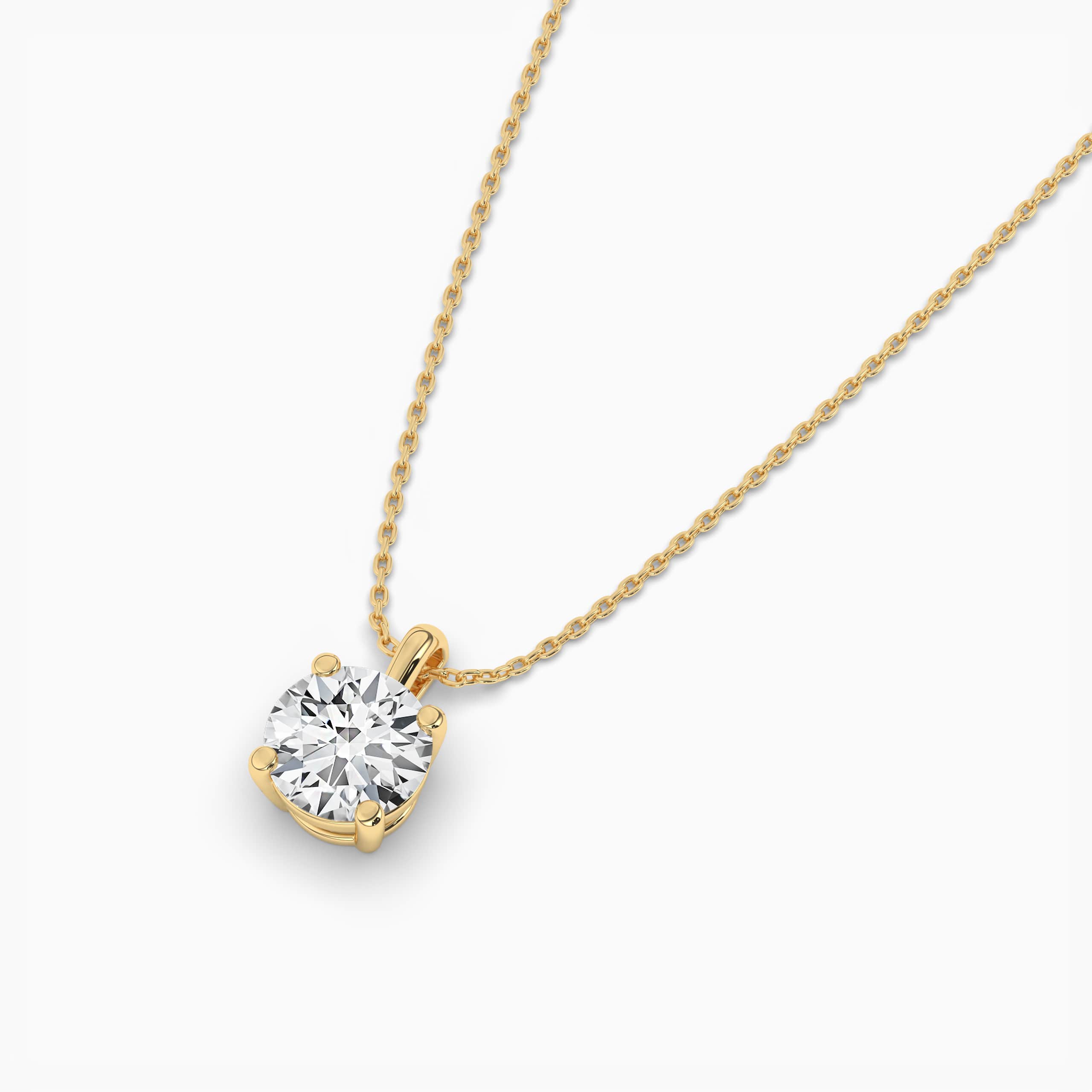 Yellow Gold Four Prong Solitaire Diamond Pendant