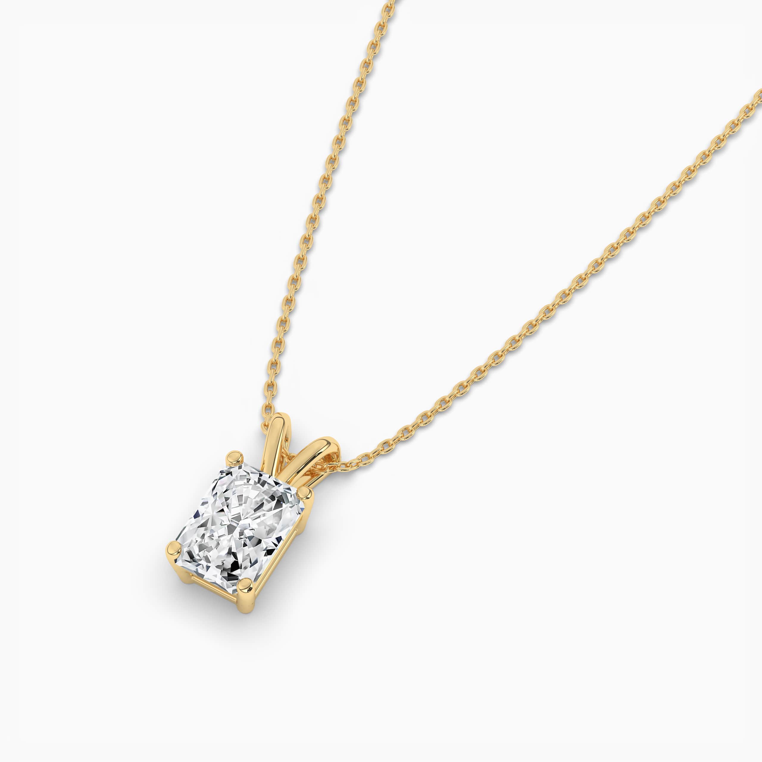  Yellow Solid Gold Womens Diamond Radiant Cut Solitaire Pendant 