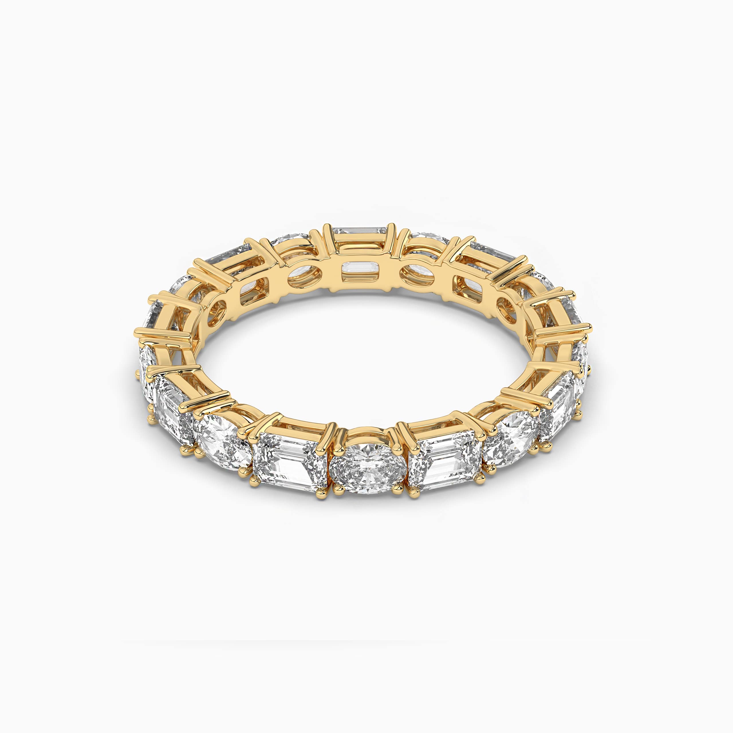East West Oval And Emerald Cut in Solid Gold Eternity Ring