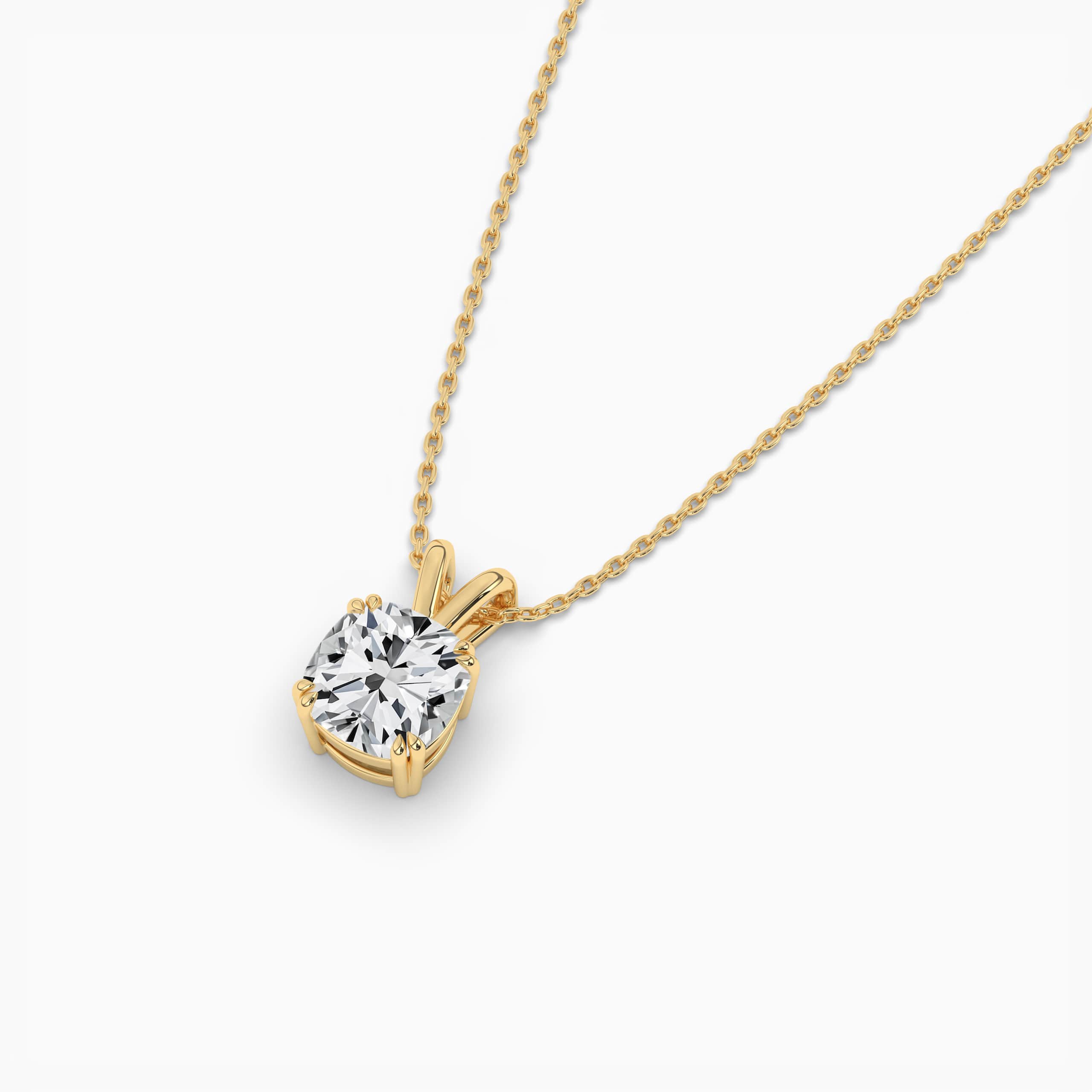 Cushion Cut Solitaire Diamond Pendant Necklace Yellow Gold
