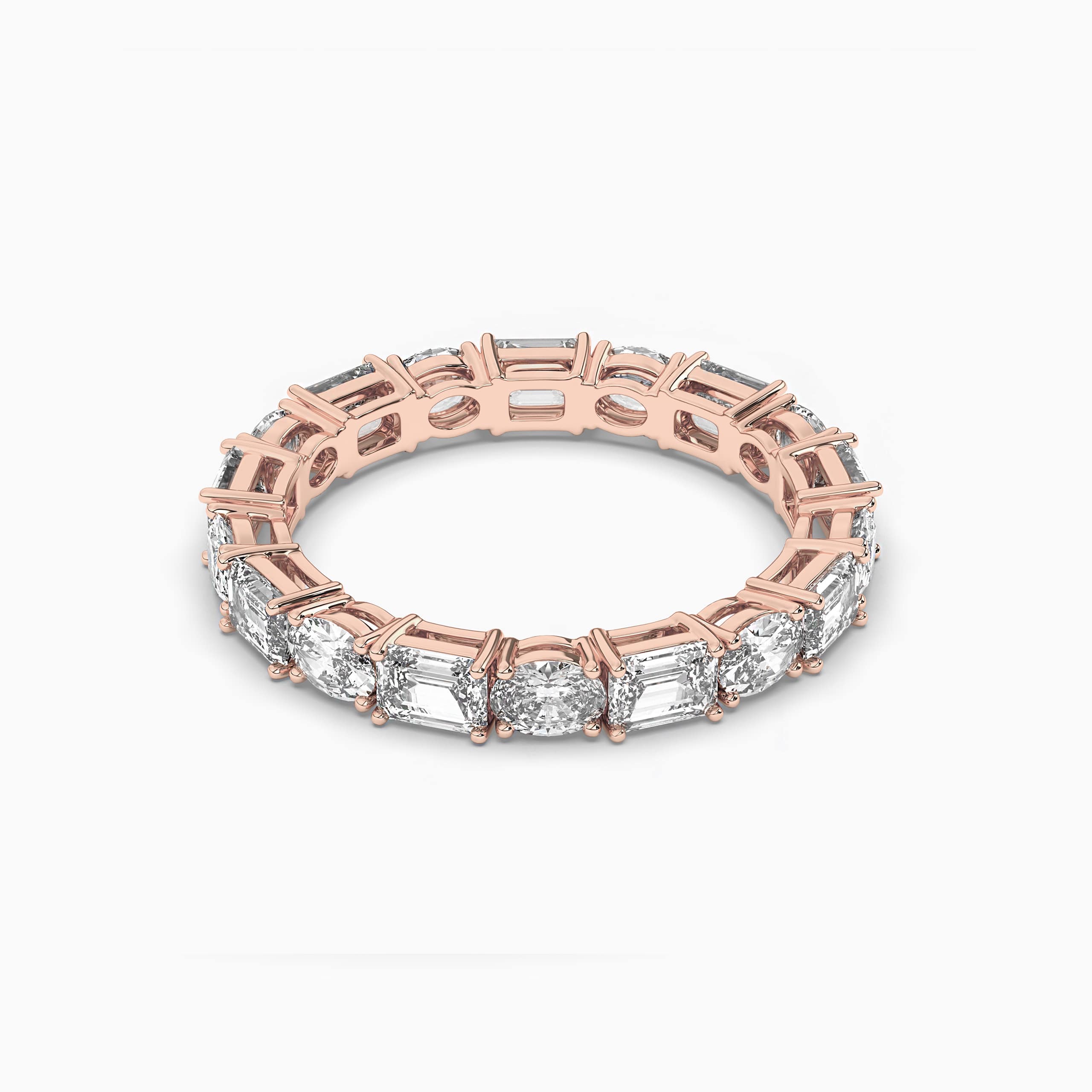 Emerald And Oval Cut Lab Diamond Eternity Band In Rose Gold