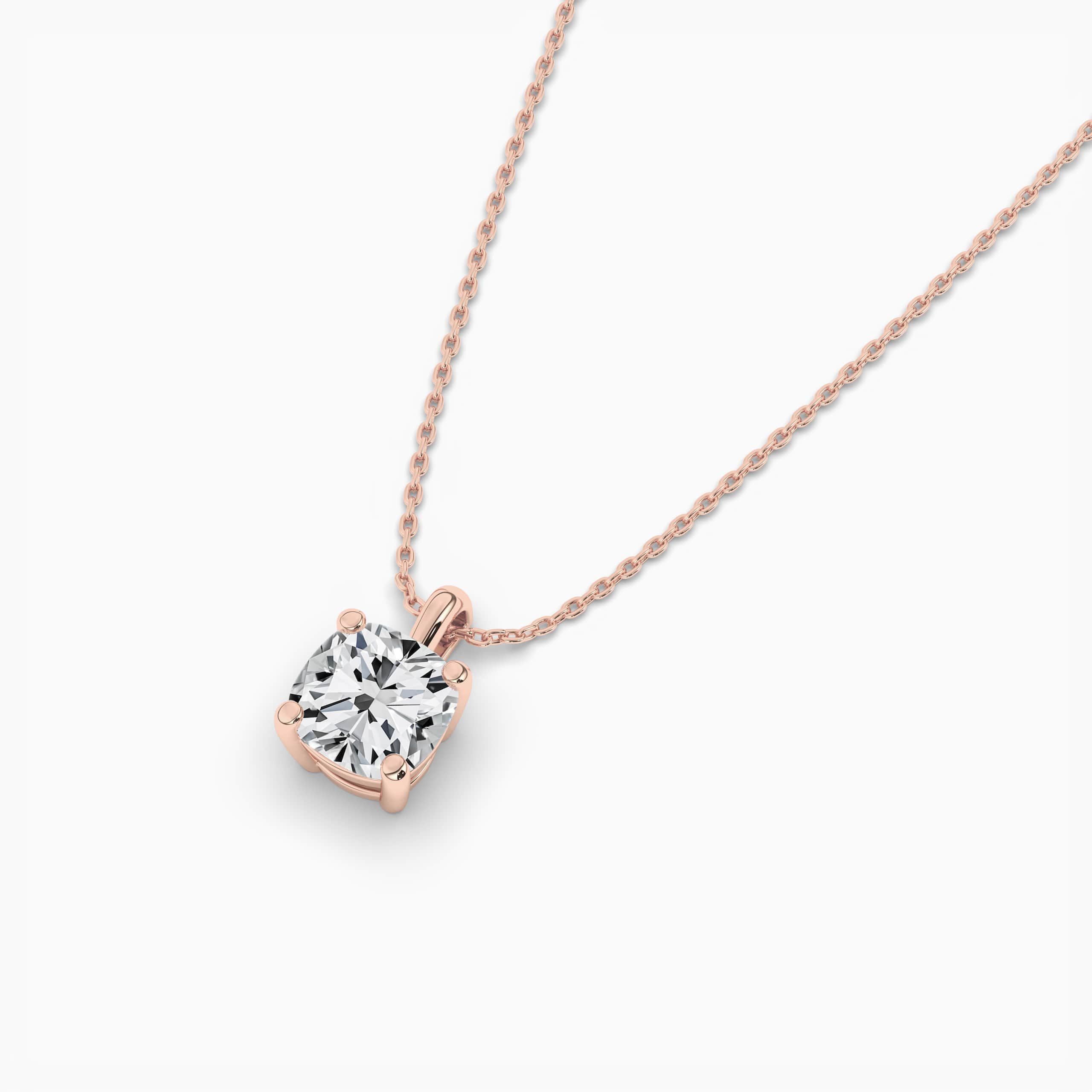 Cushion Diamond Solitaire Pendant In A Rose Gold