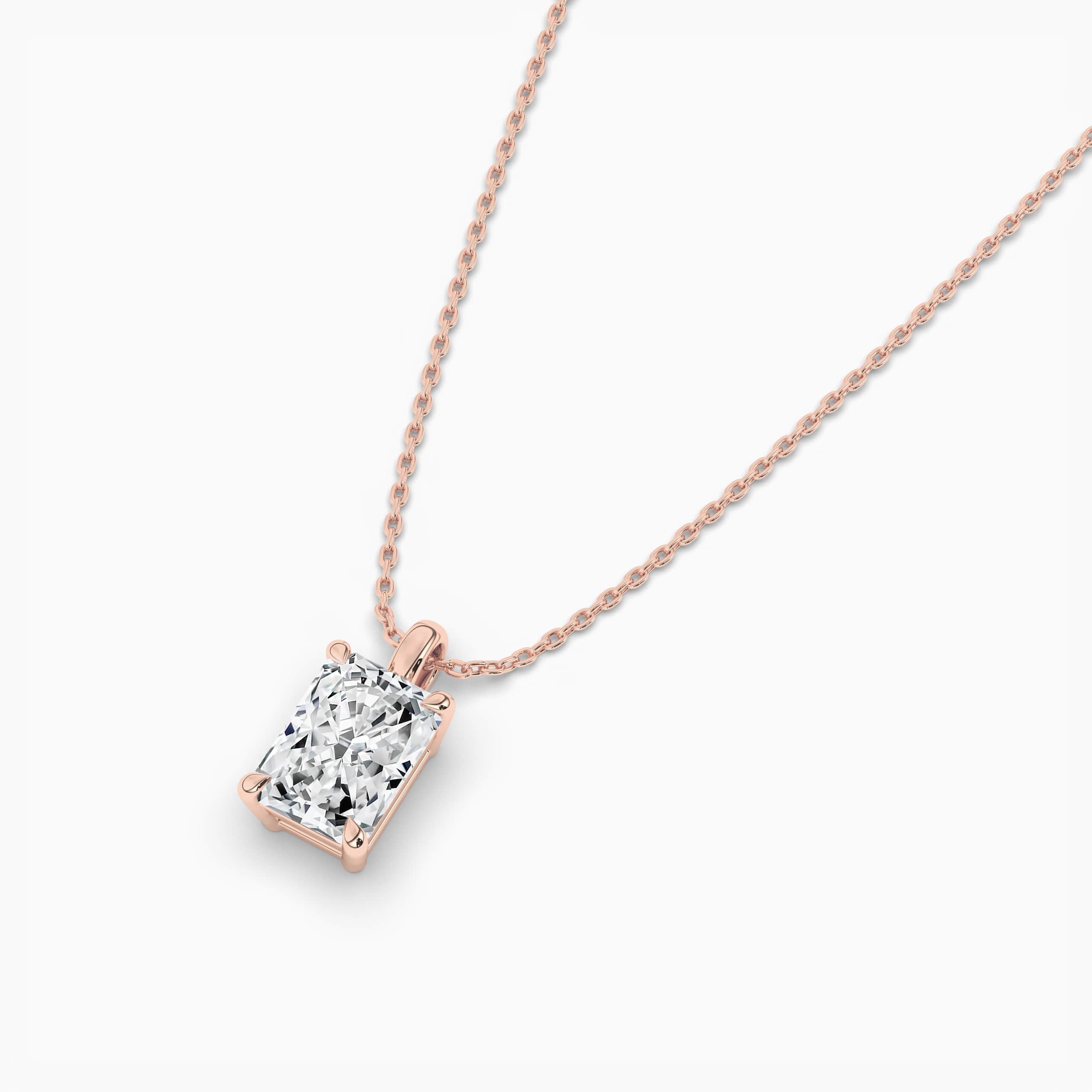 Radiant Cut Solitaire Diamond Pendant Necklace Rose Gold