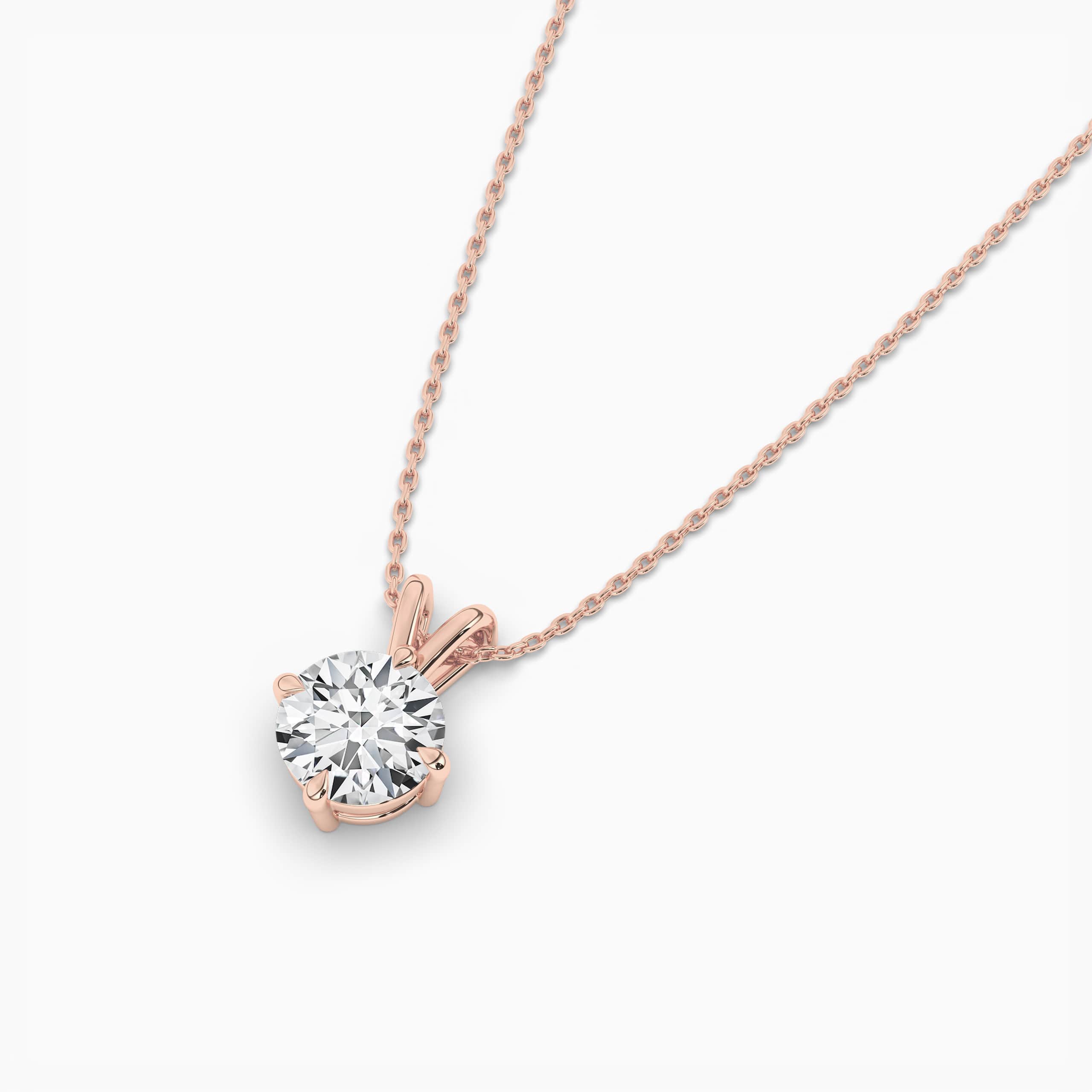 Round Cut Prong Solitaire Diamond Necklace Rose Gold