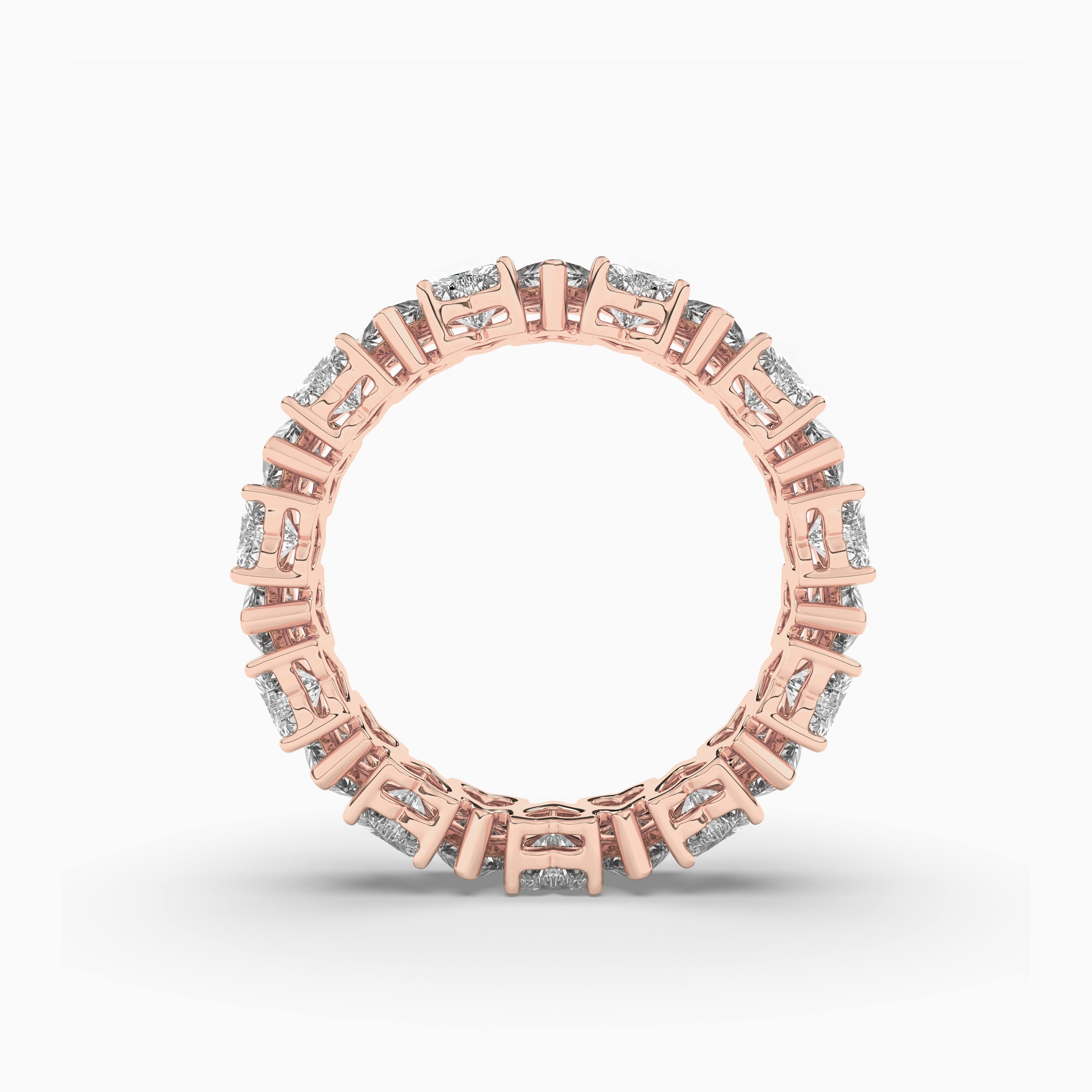 Eternity Ring with Prong Set Heart Shaped Diamonds in Rose Gold