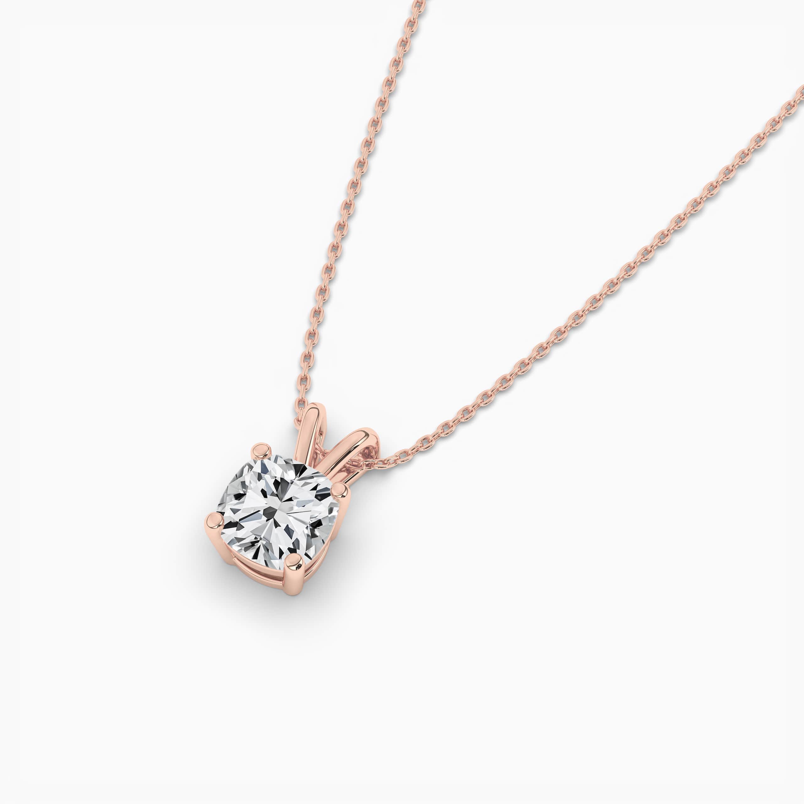 Cushion Cut Diamond Pendant Necklace In Rose Gold