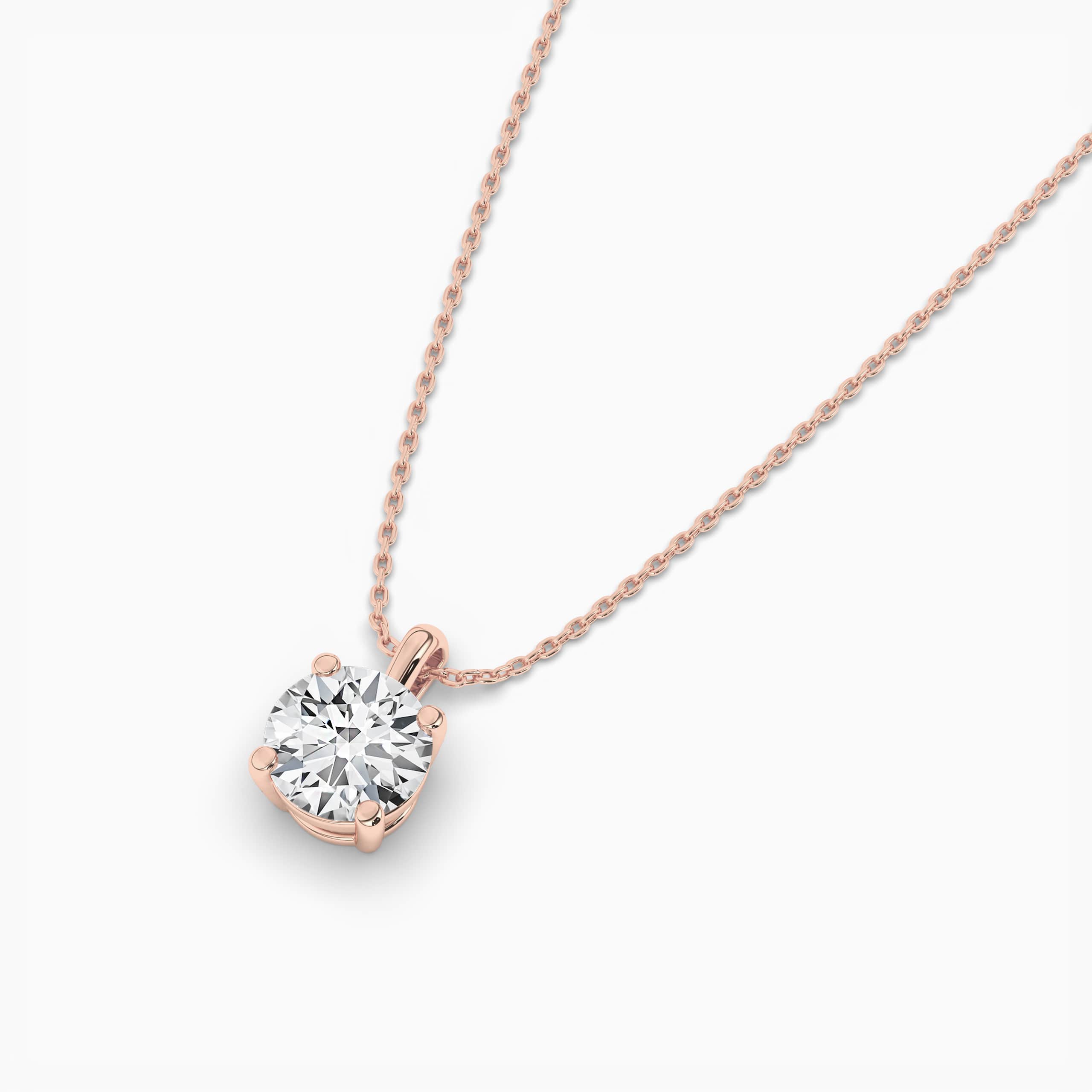ROUND CUT SOLID ROSE GOLD SOLITAIRE PENDANT NECKLACE