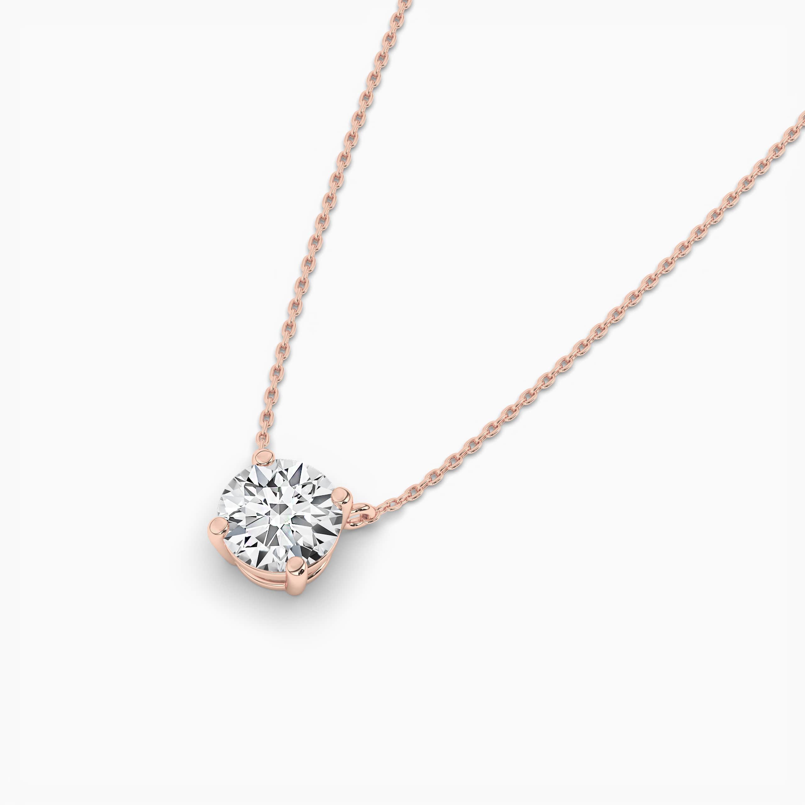 Round Cut Solitaire Diamond Pendant Necklace Rose Gold