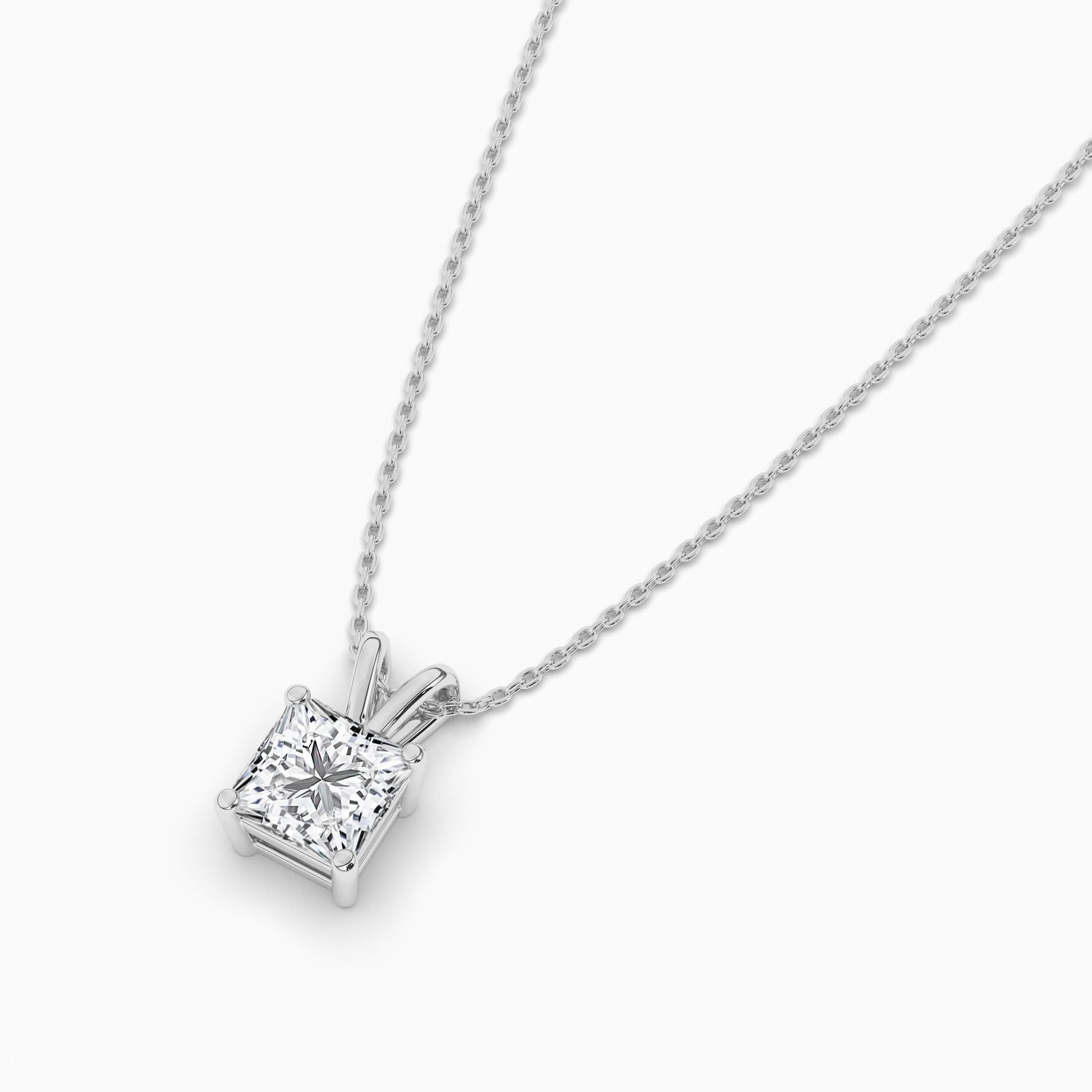Princess Cut Diamond Solitaire Necklace in White Gold