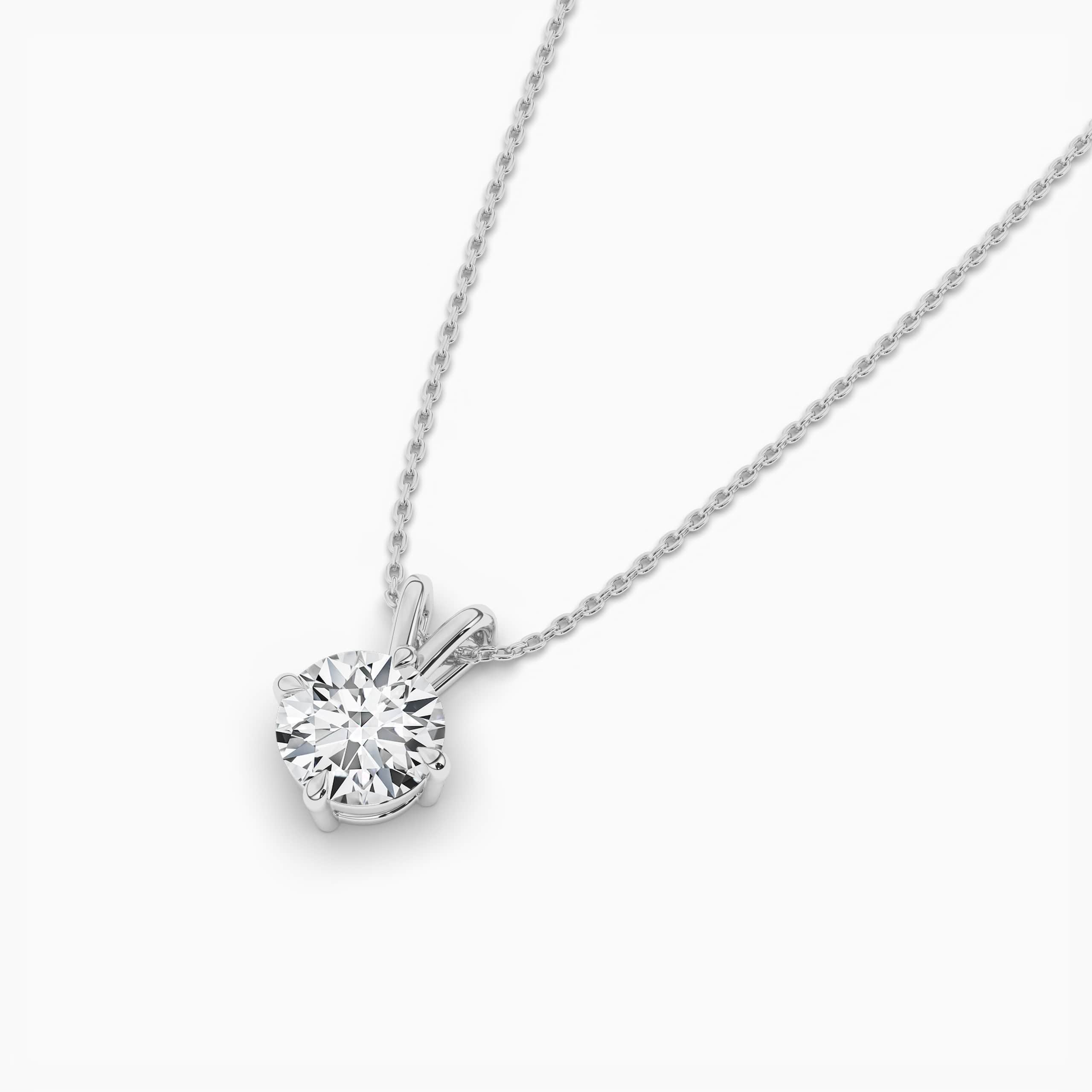 White Gold Prong Set Round-cut Solitaire Lab-Grown Diamond Pendant Necklace 