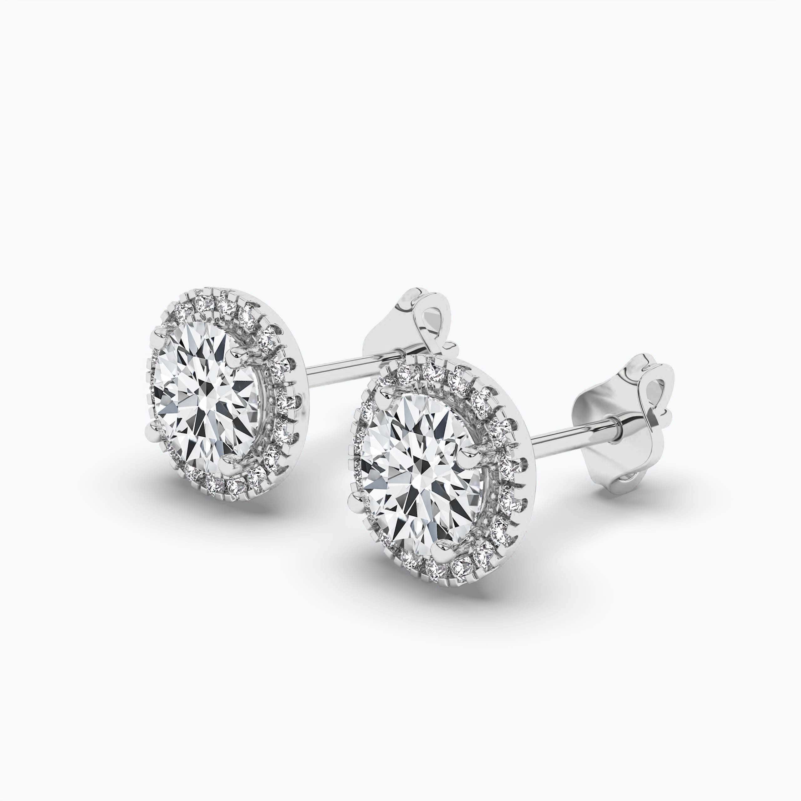 Diamond Halo Stud Earrings Round-Cut White Gold