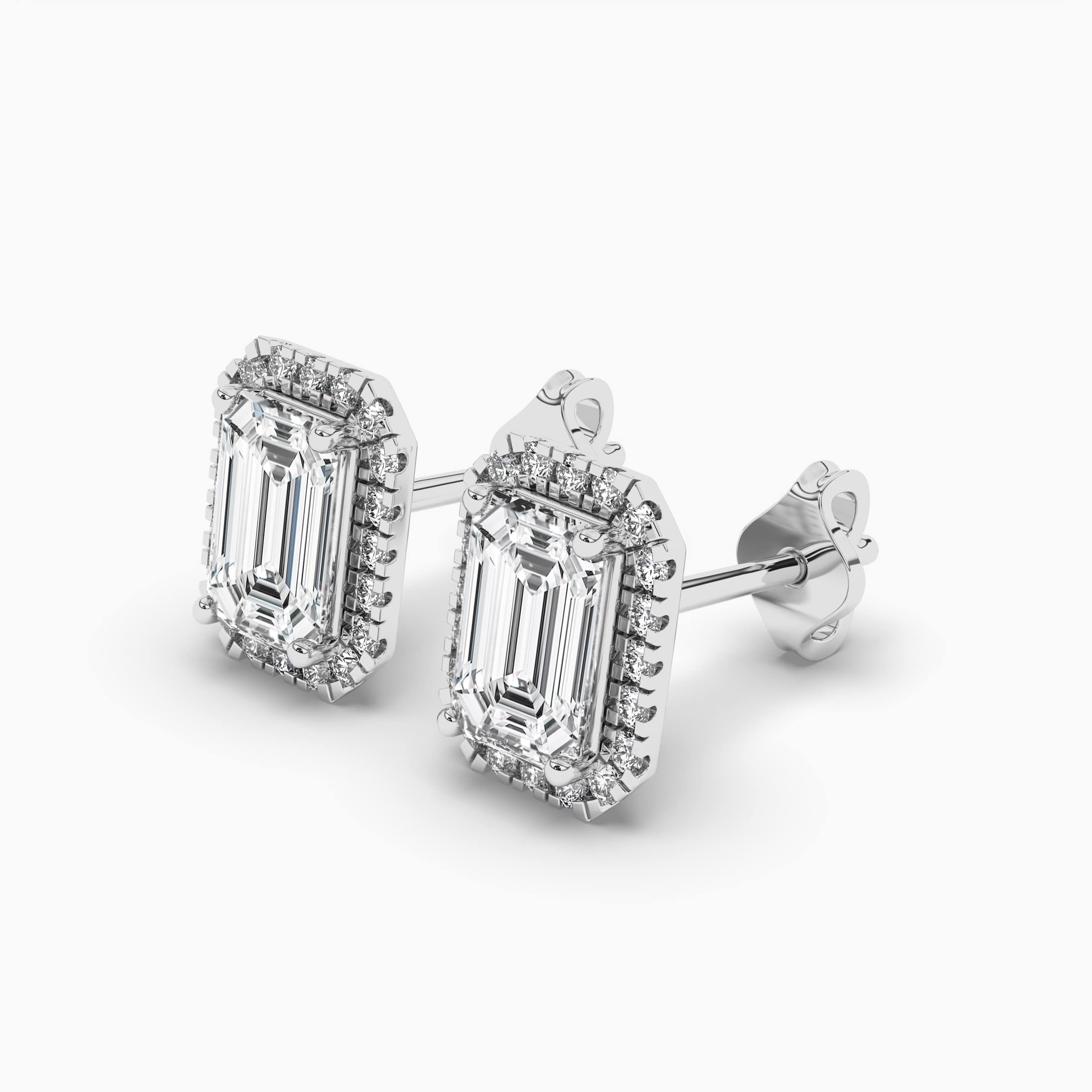 Emerald Cut Lab Created Diamond Halo Stud Earrings
