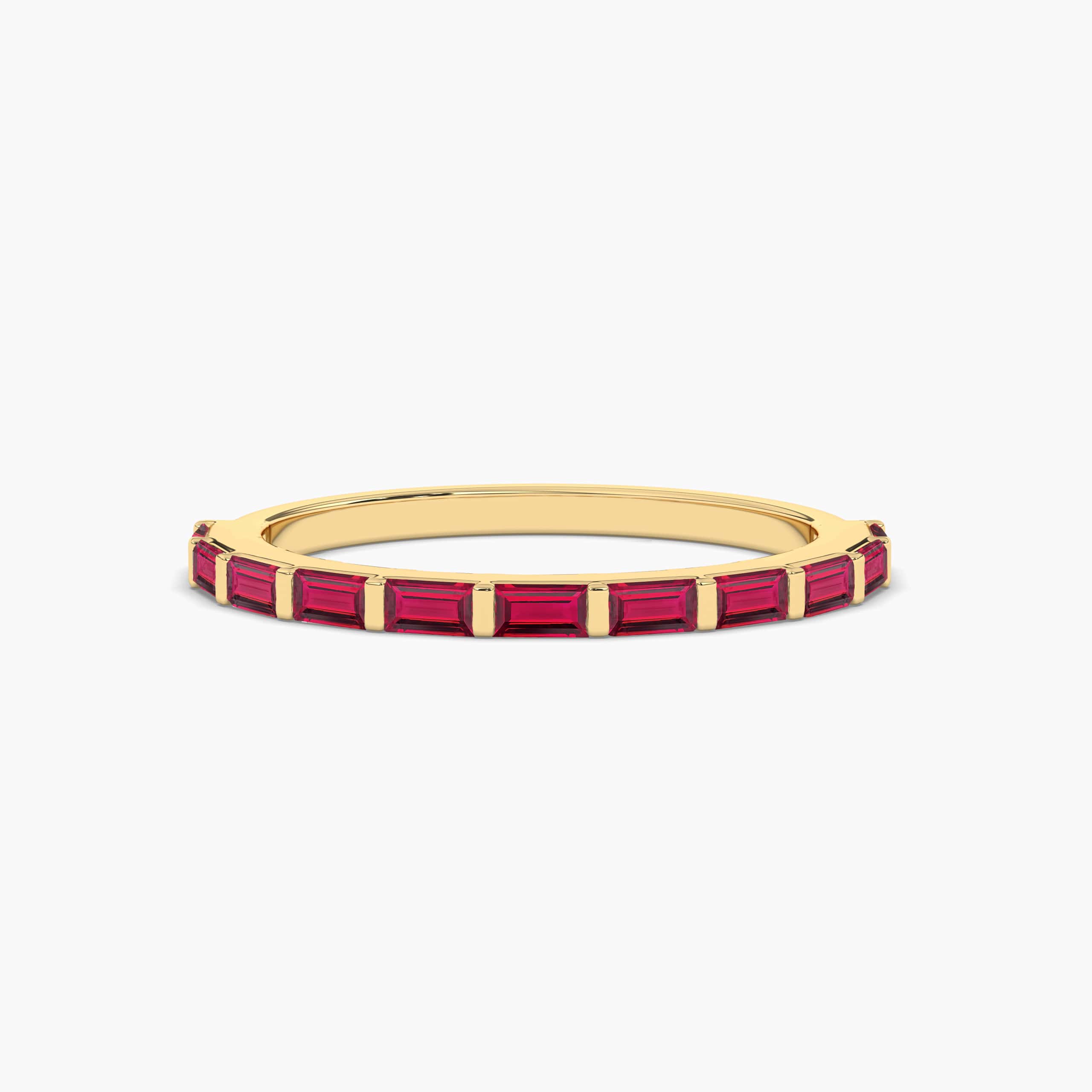 Baguette with Red Ruby Wedding Ring  in Yellow Gold