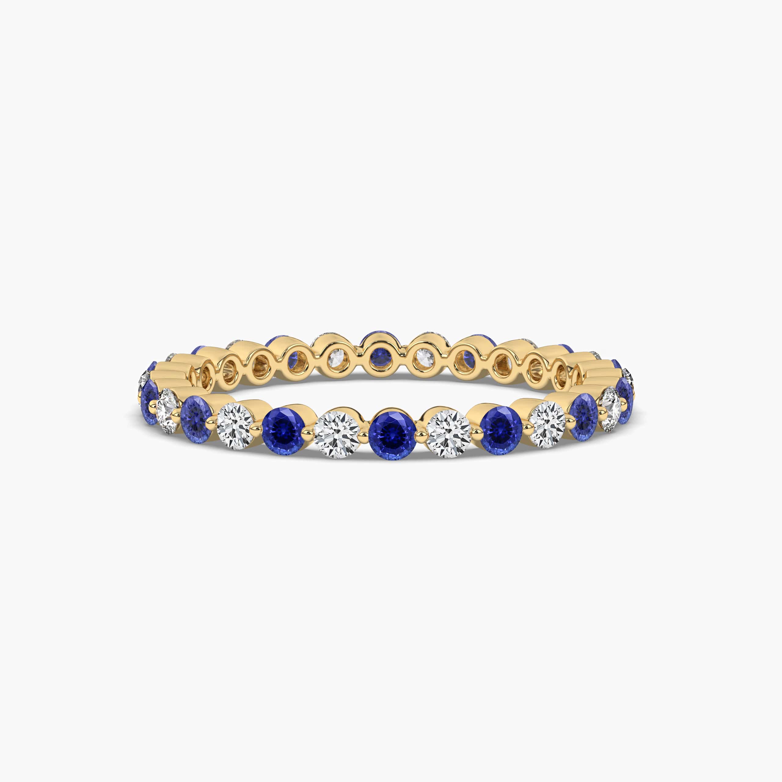 ROUND CUT ETERNITY DIAMOND & BLUE SAPPHIRE RING BAND YELLOW GOLD