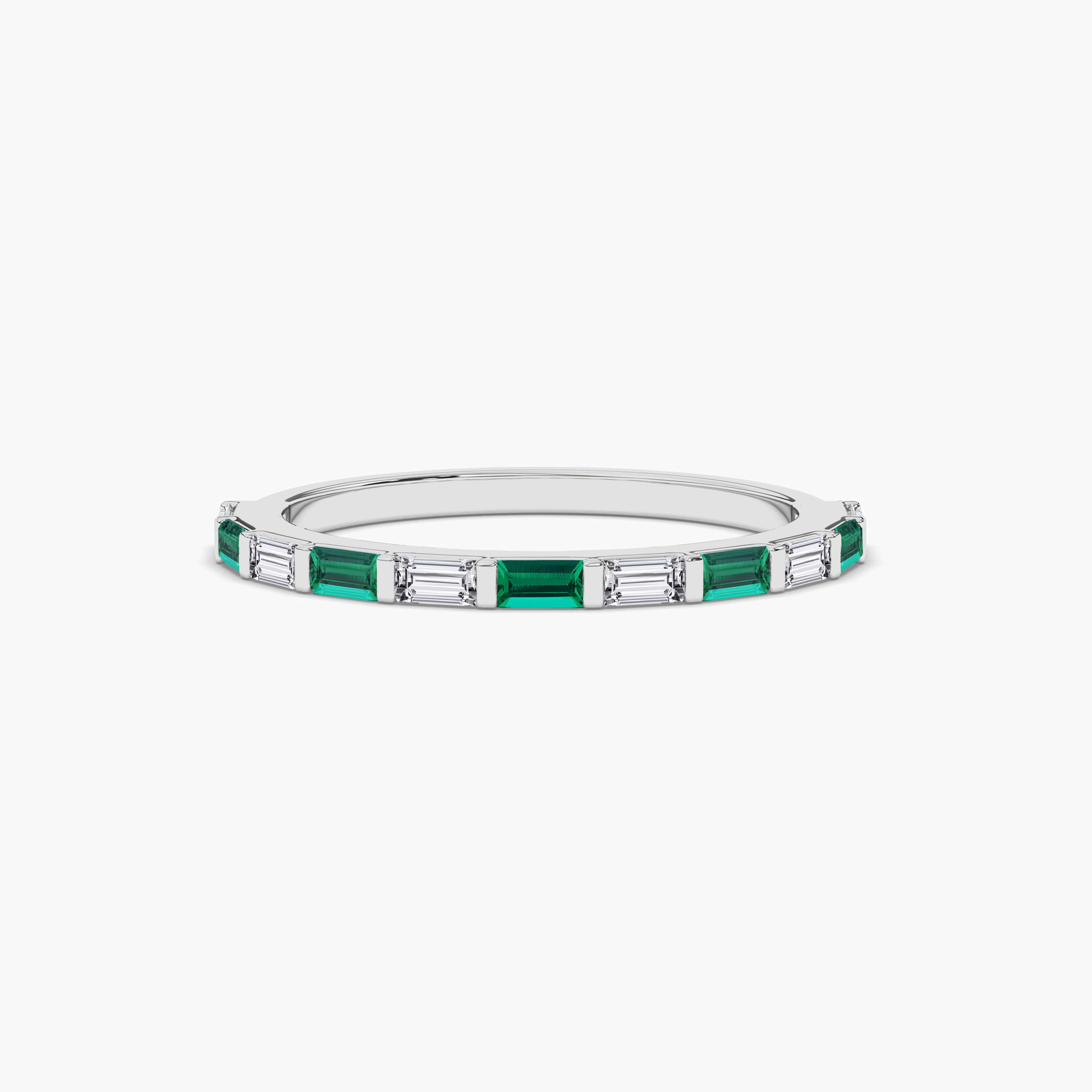 Emerald and White Baguette Half Wedding Ring