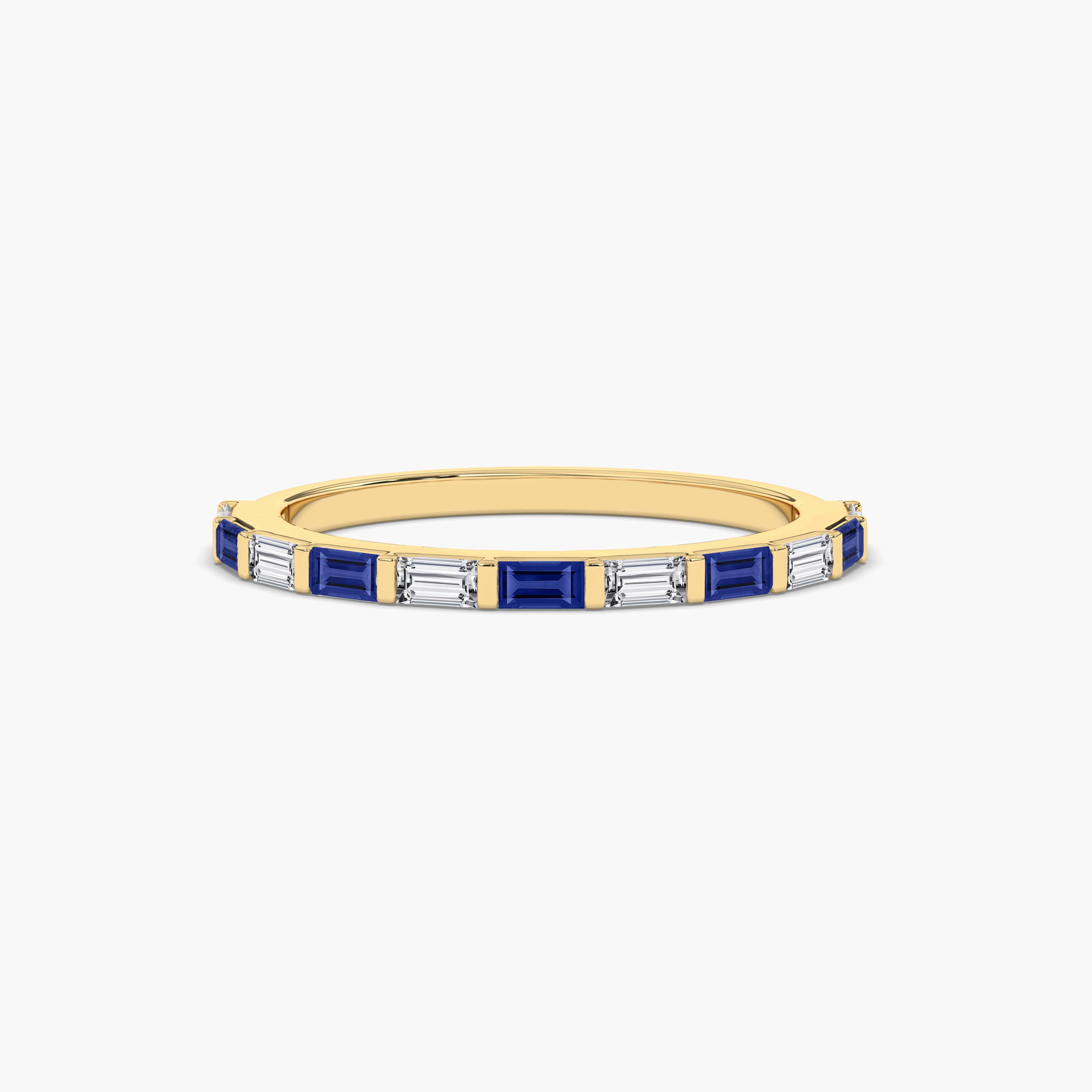 Blue Sapphire & White Baguette Half Eternity Band