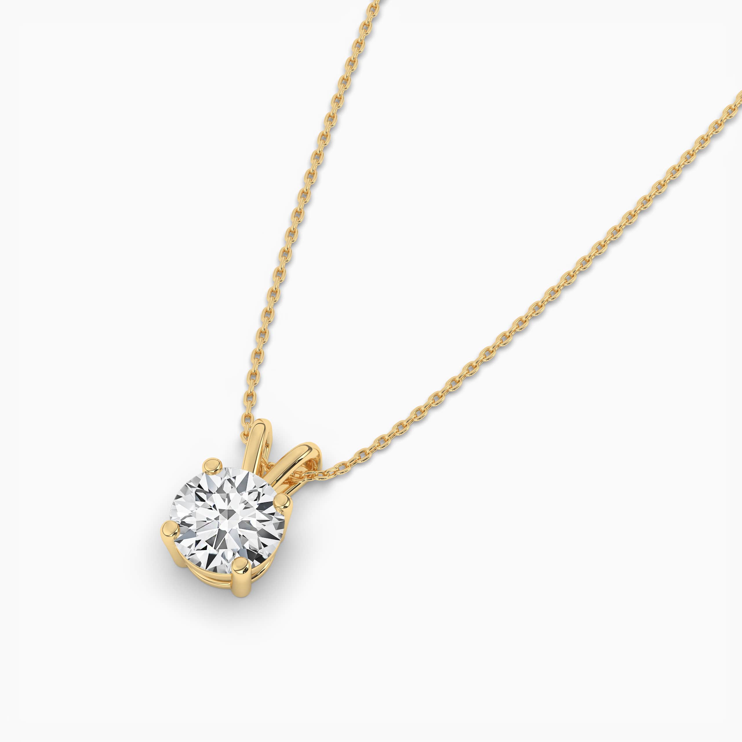 Yellow Gold Round Diamond Solitaire Pendant Necklace For Women