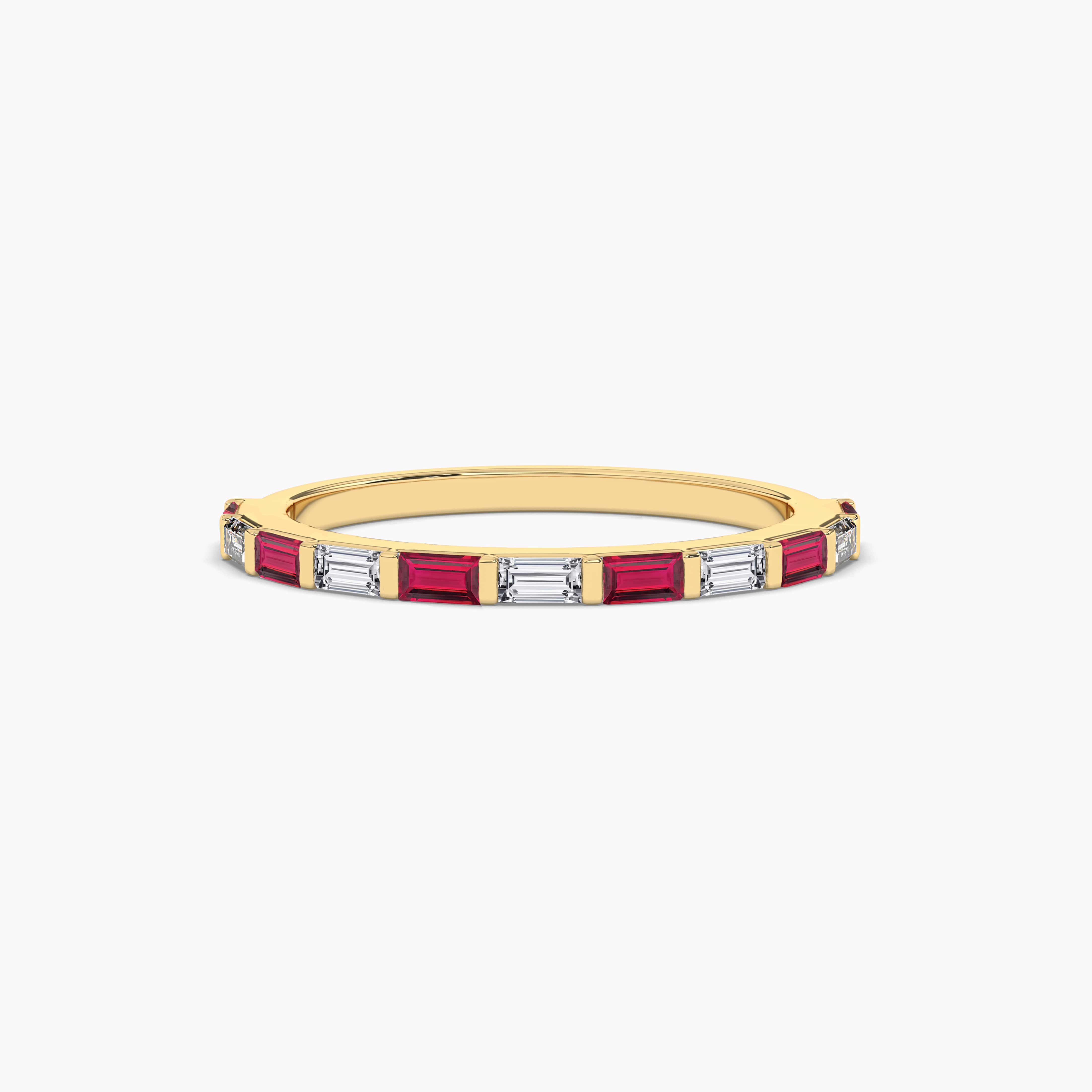 ruby and white baguette half eternity band