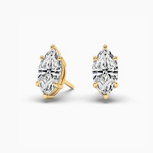 Yellow Gold Marquise Cut Diamond Earrings In Woman