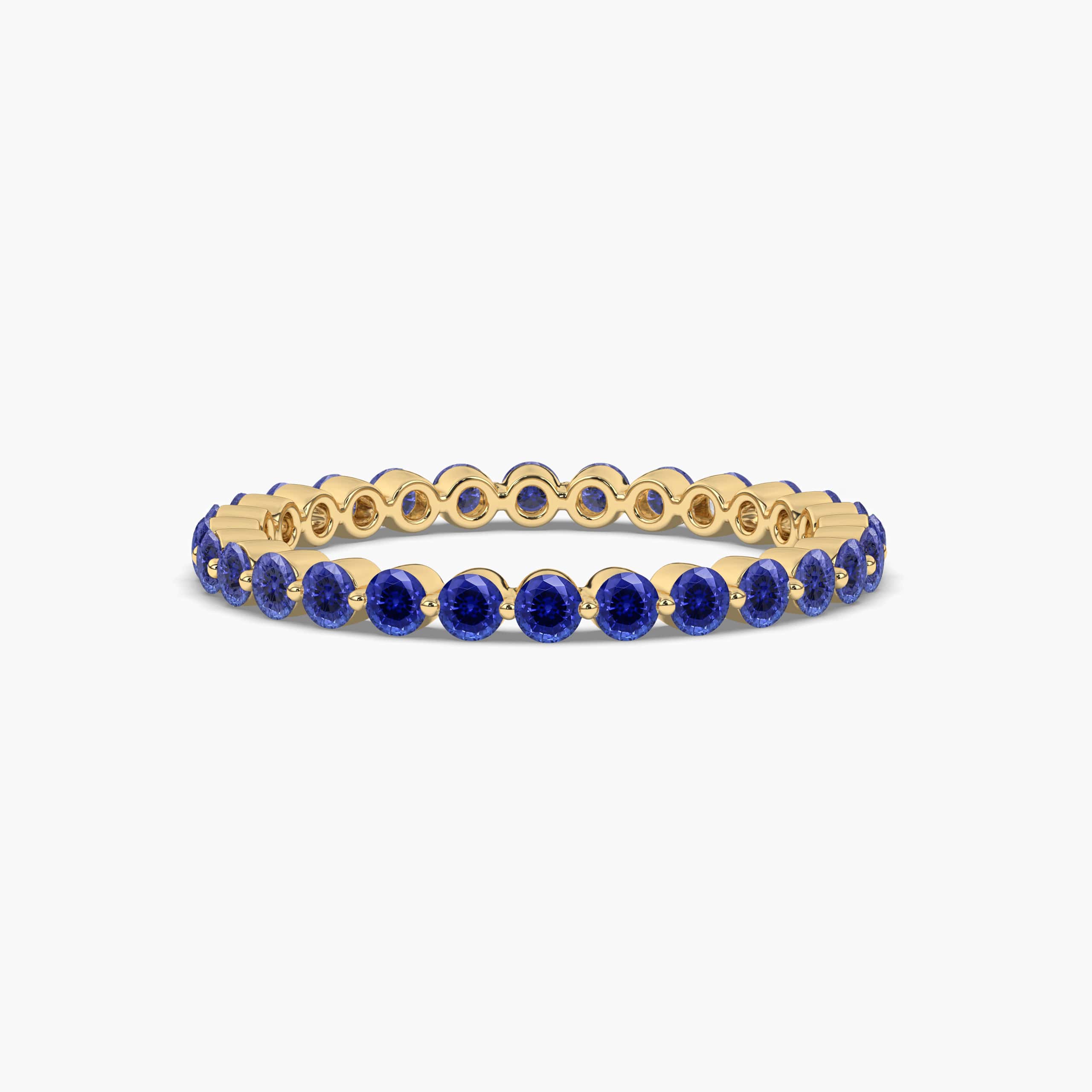 Round Cut Blue Sapphire Eternity Wedding Full Band In Yellow Gold For Woman Gift 