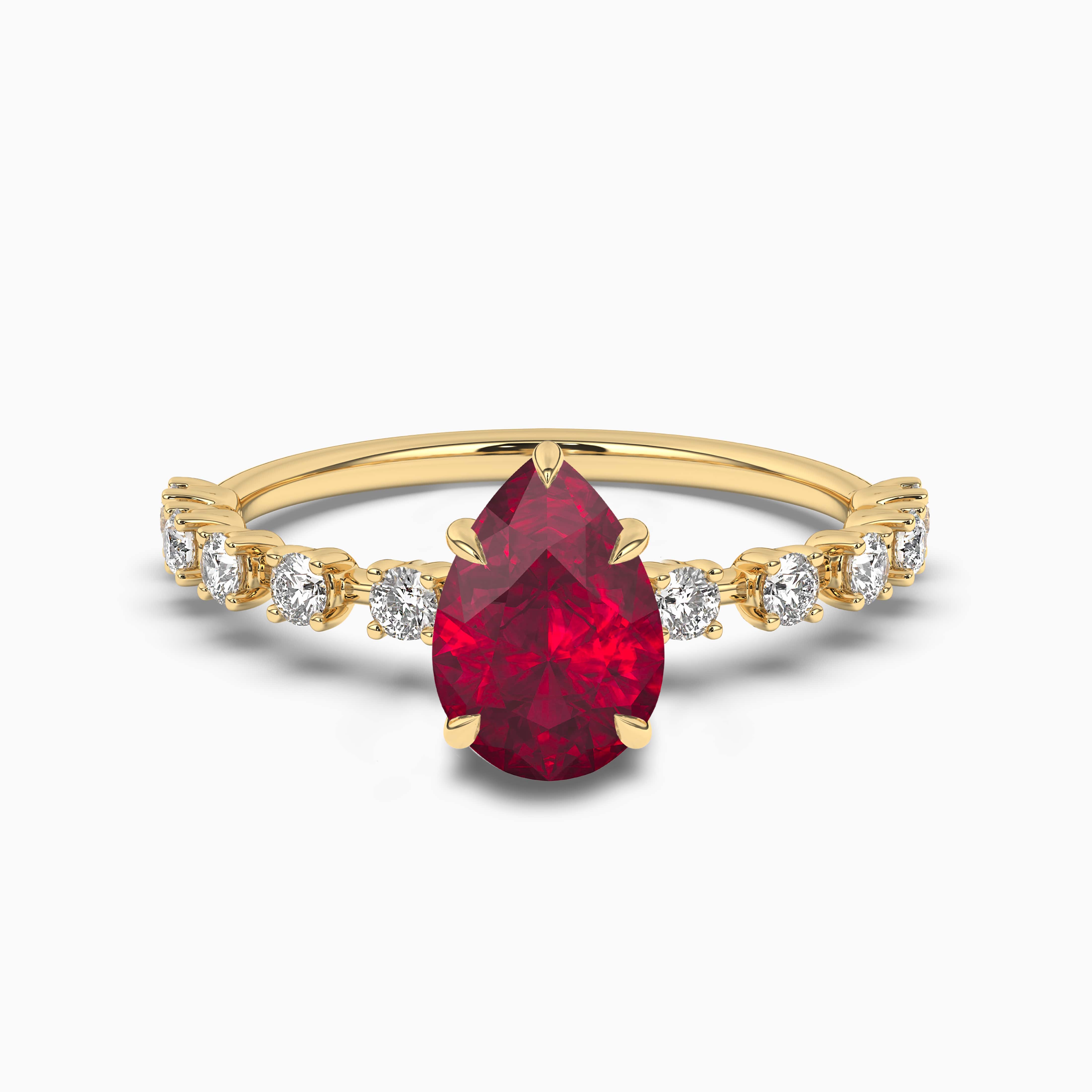 Yellow Gold Pear Shape Ruby with Diamond