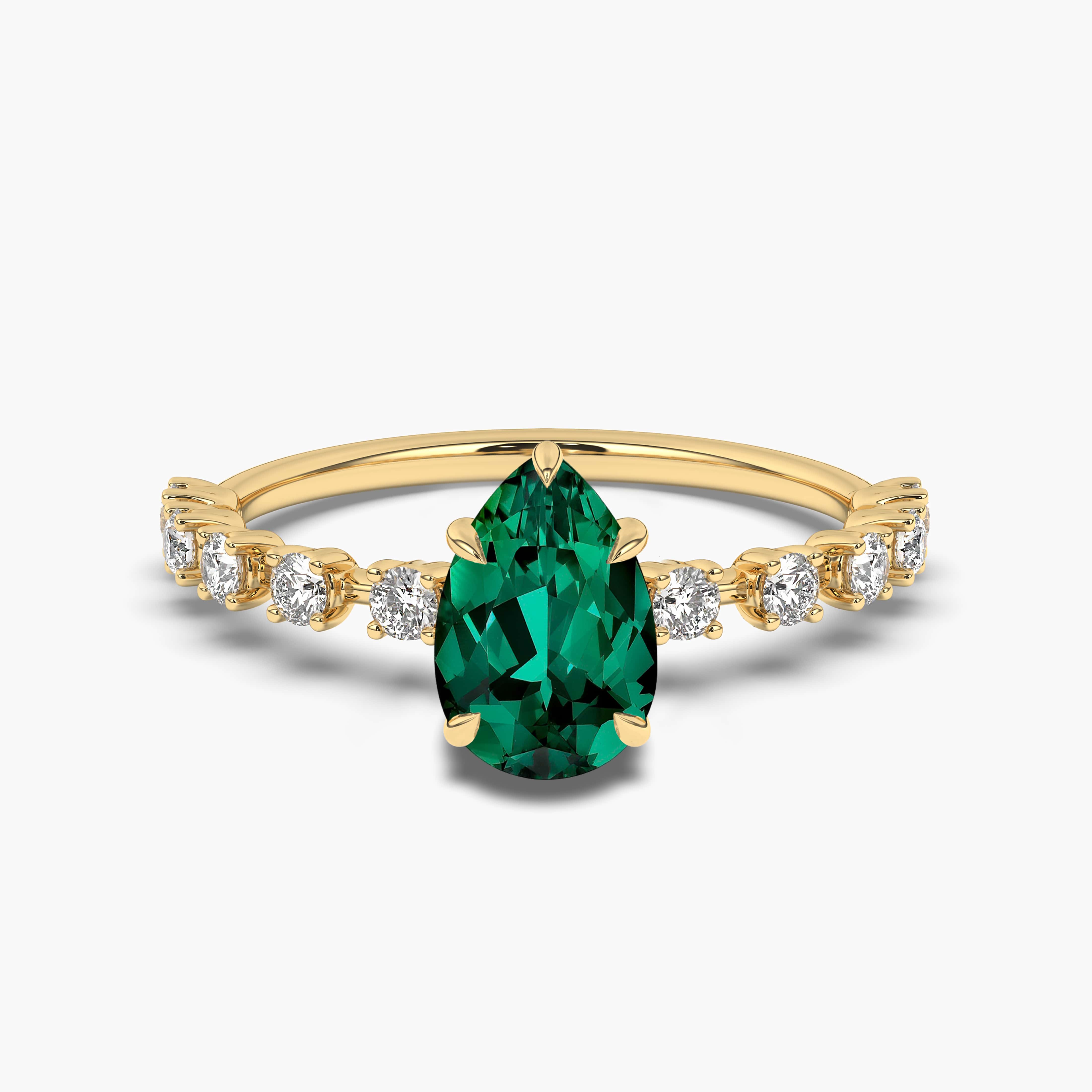 Yellow Gold Pear Emerald Diamond Ring