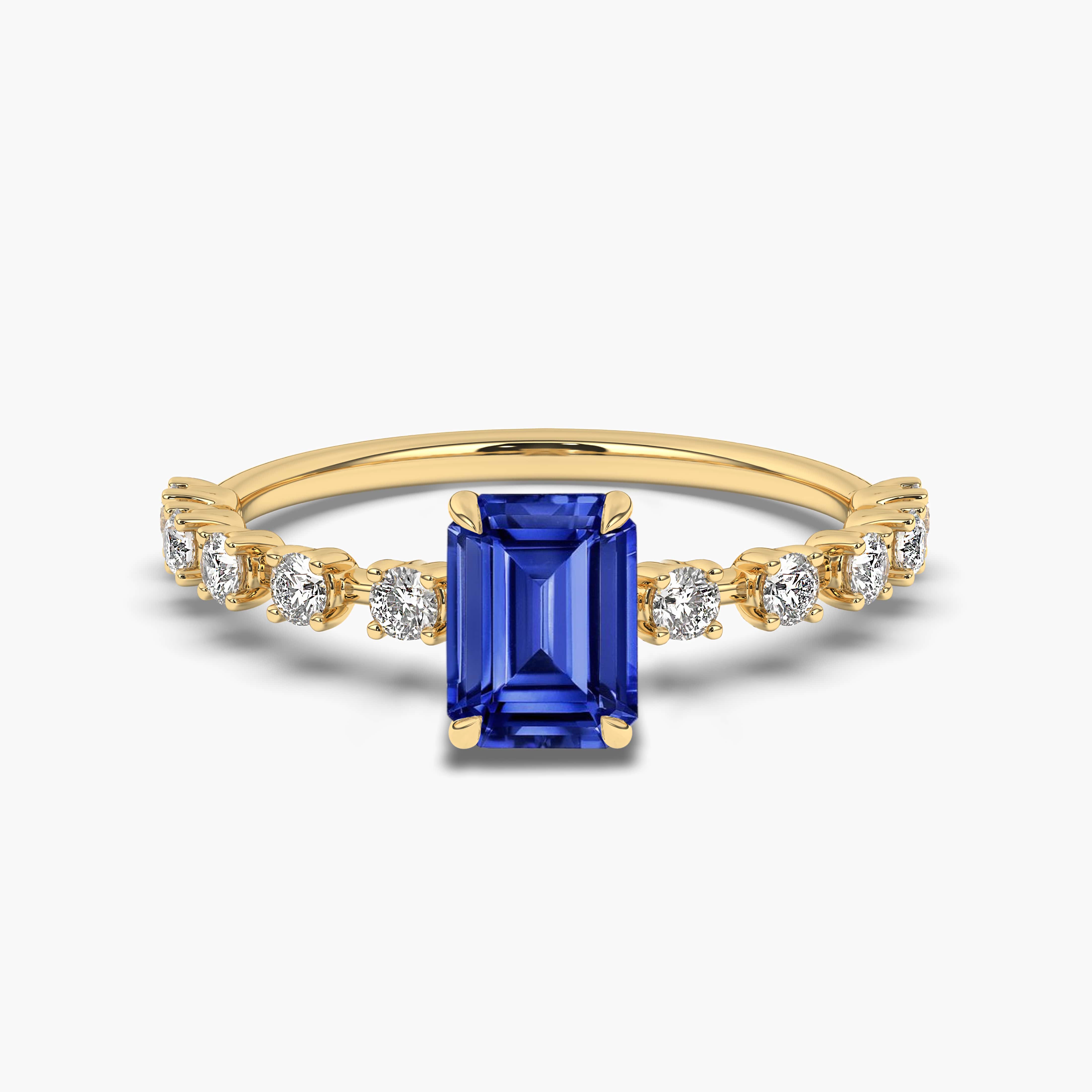Emerald Cut  Lab Blue Sapphire Ring