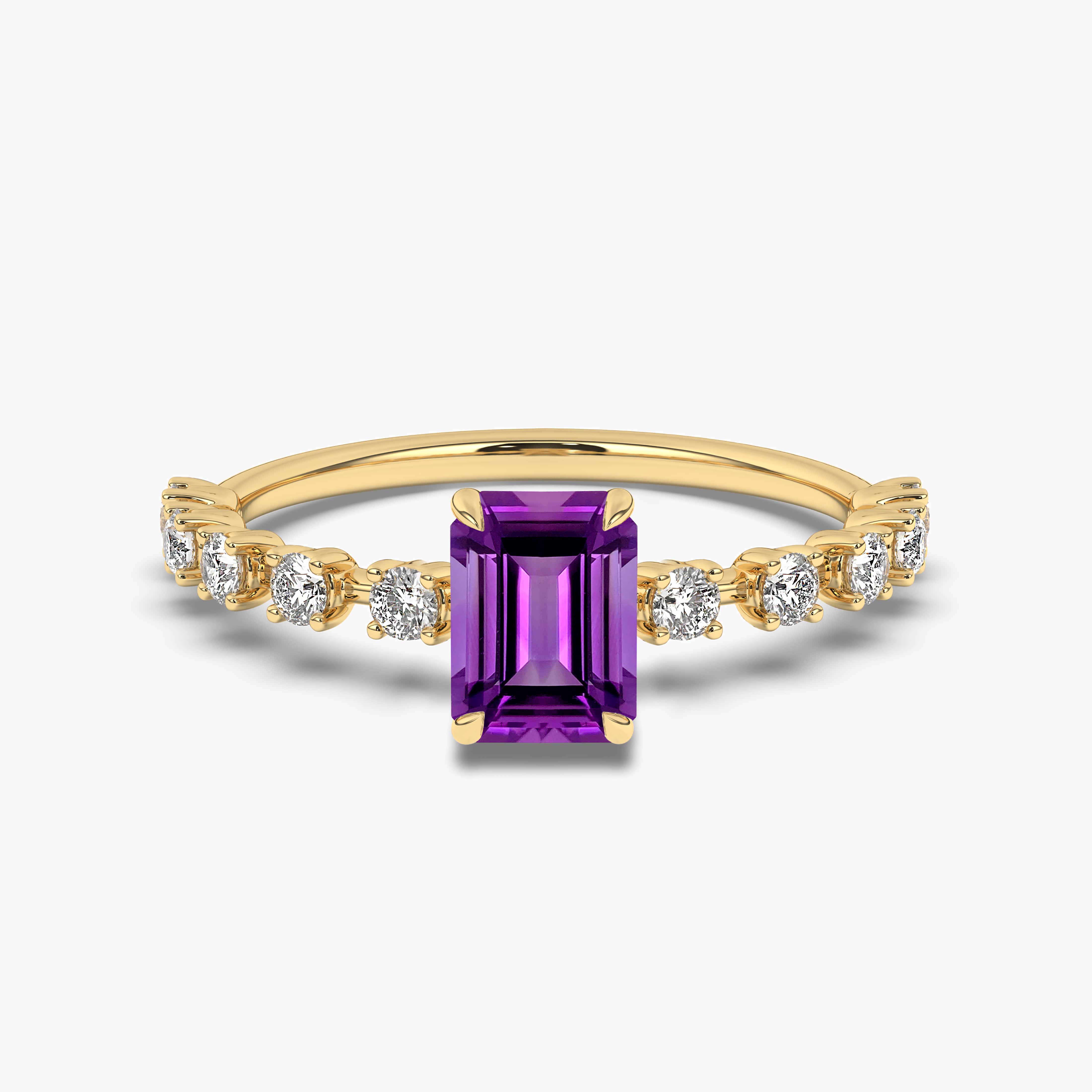 Emerald cut amethyst on sale ring yellow gold