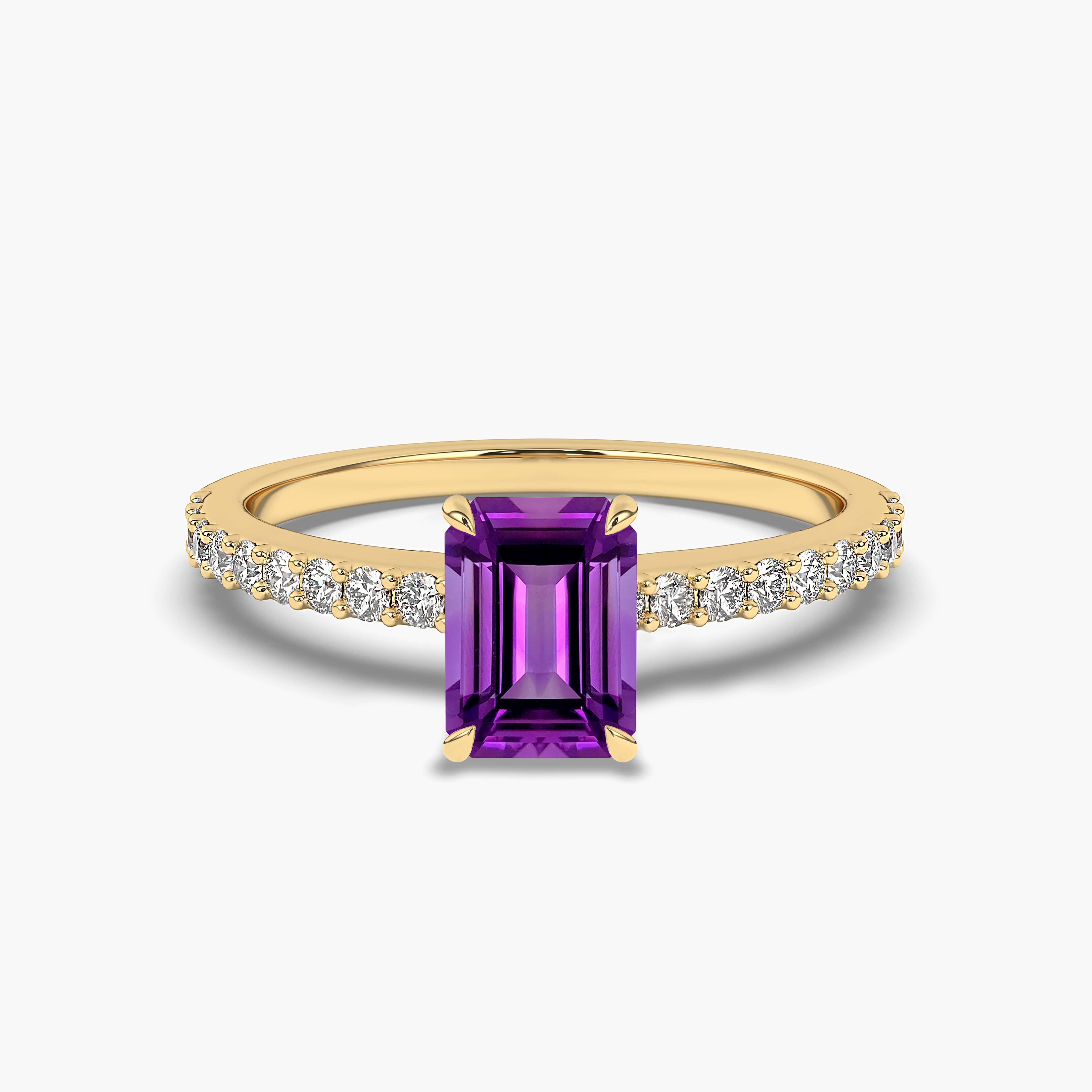 Emerald Cut Amethyst and Diamond Ring in yellow gold