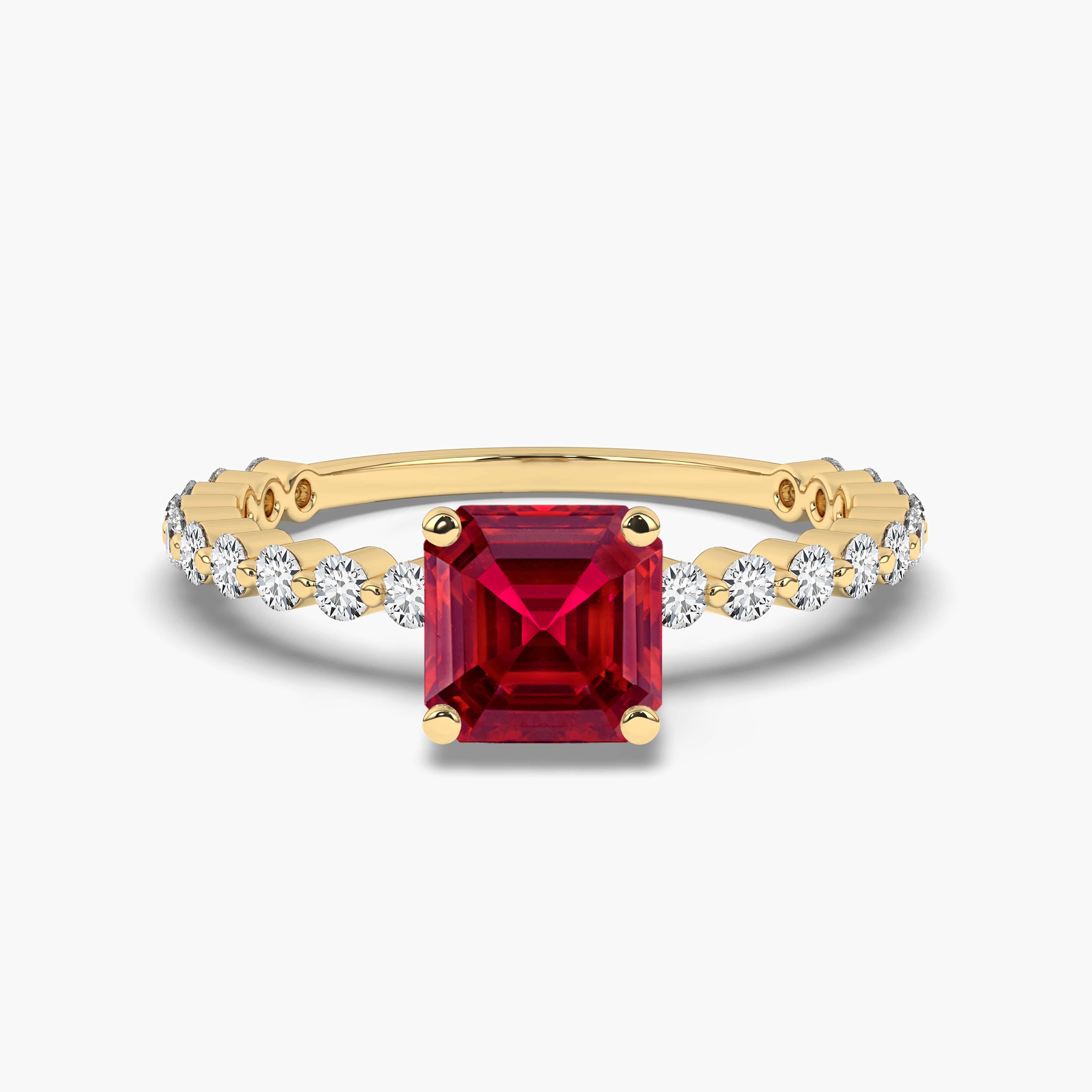 Yellow Gold Finish Asscher Cut Ruby Diamond Ring 