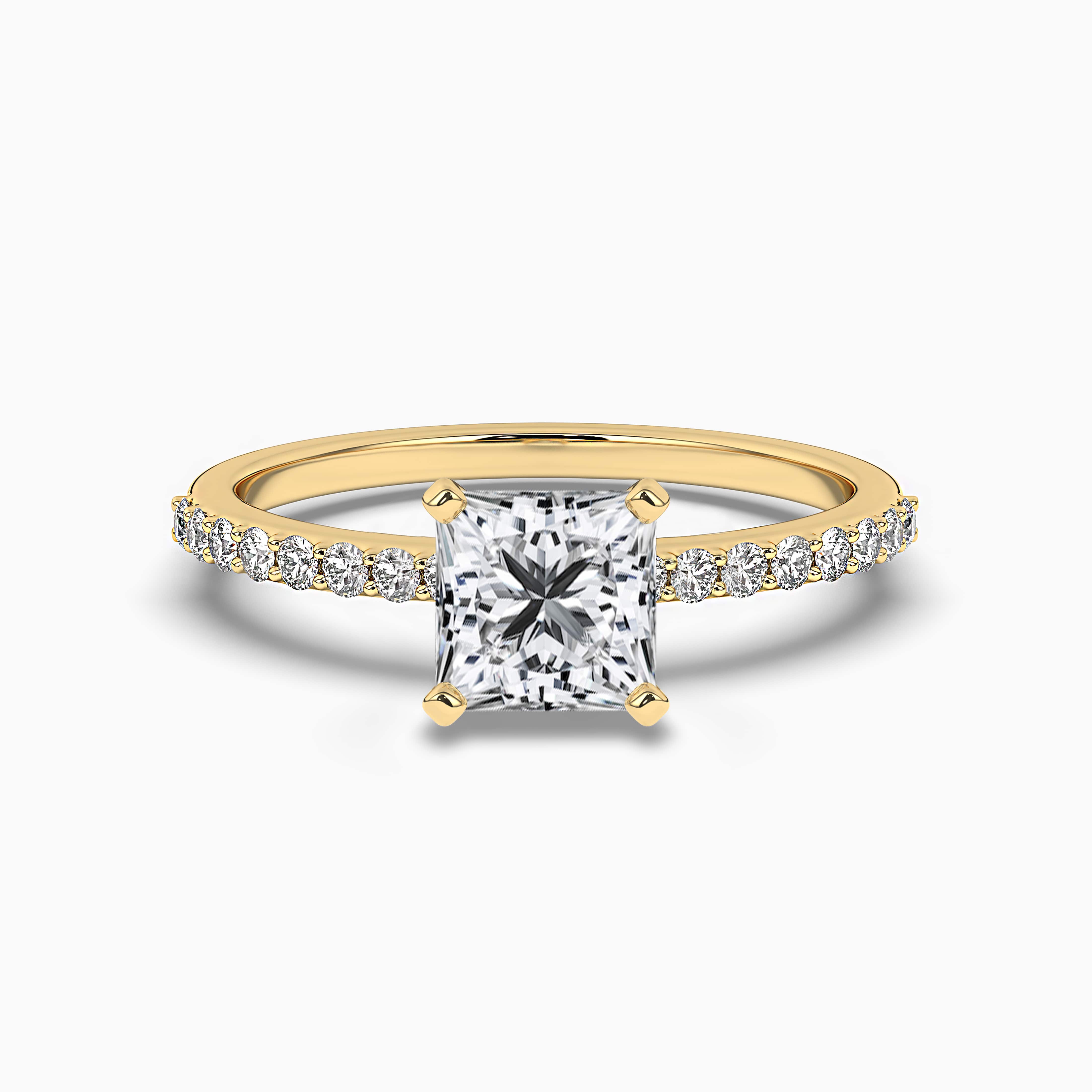 Yellow Gold Princess Three Stone Engagement Ring