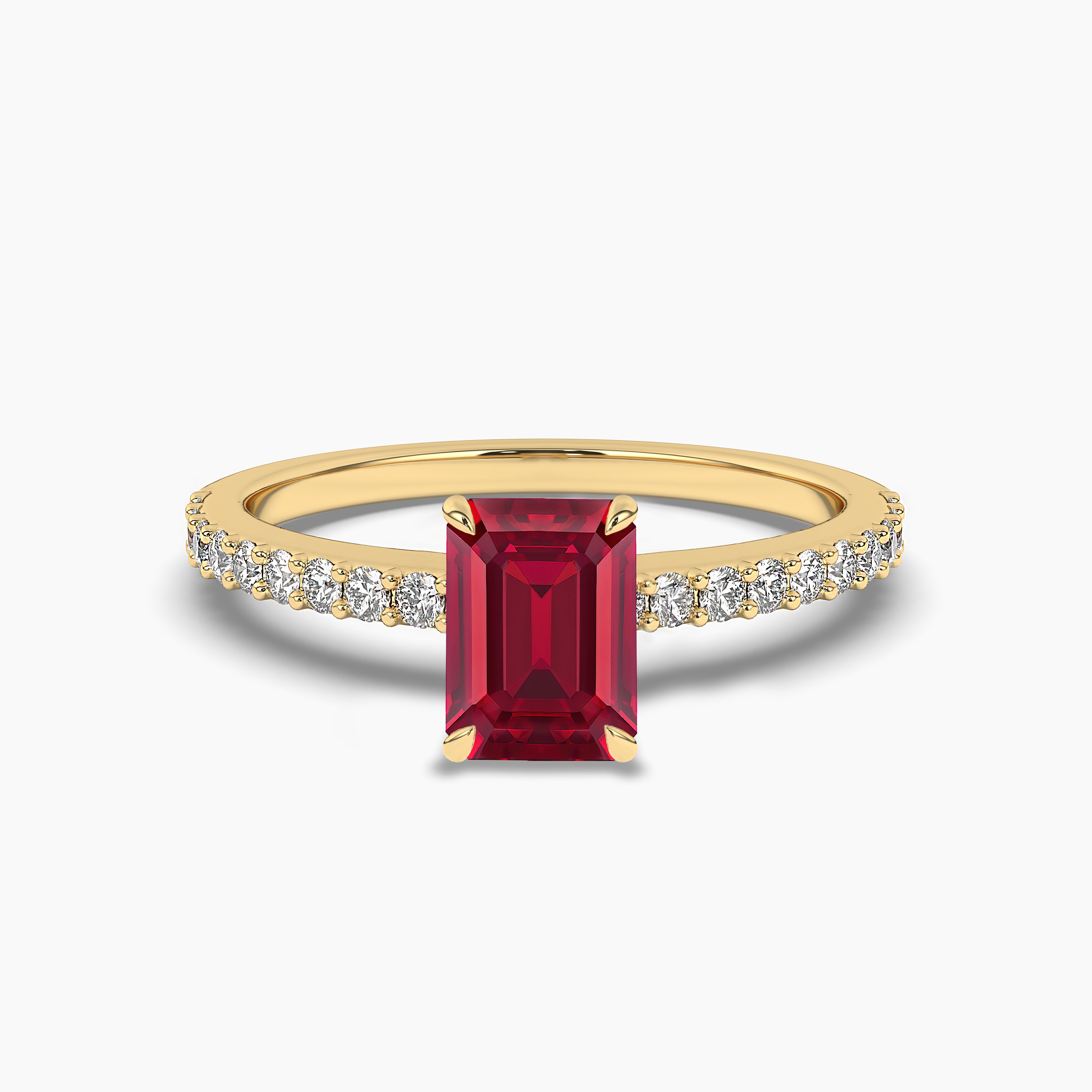 Emerald Cut Ruby gemstone Ring with Pave Diamond Band