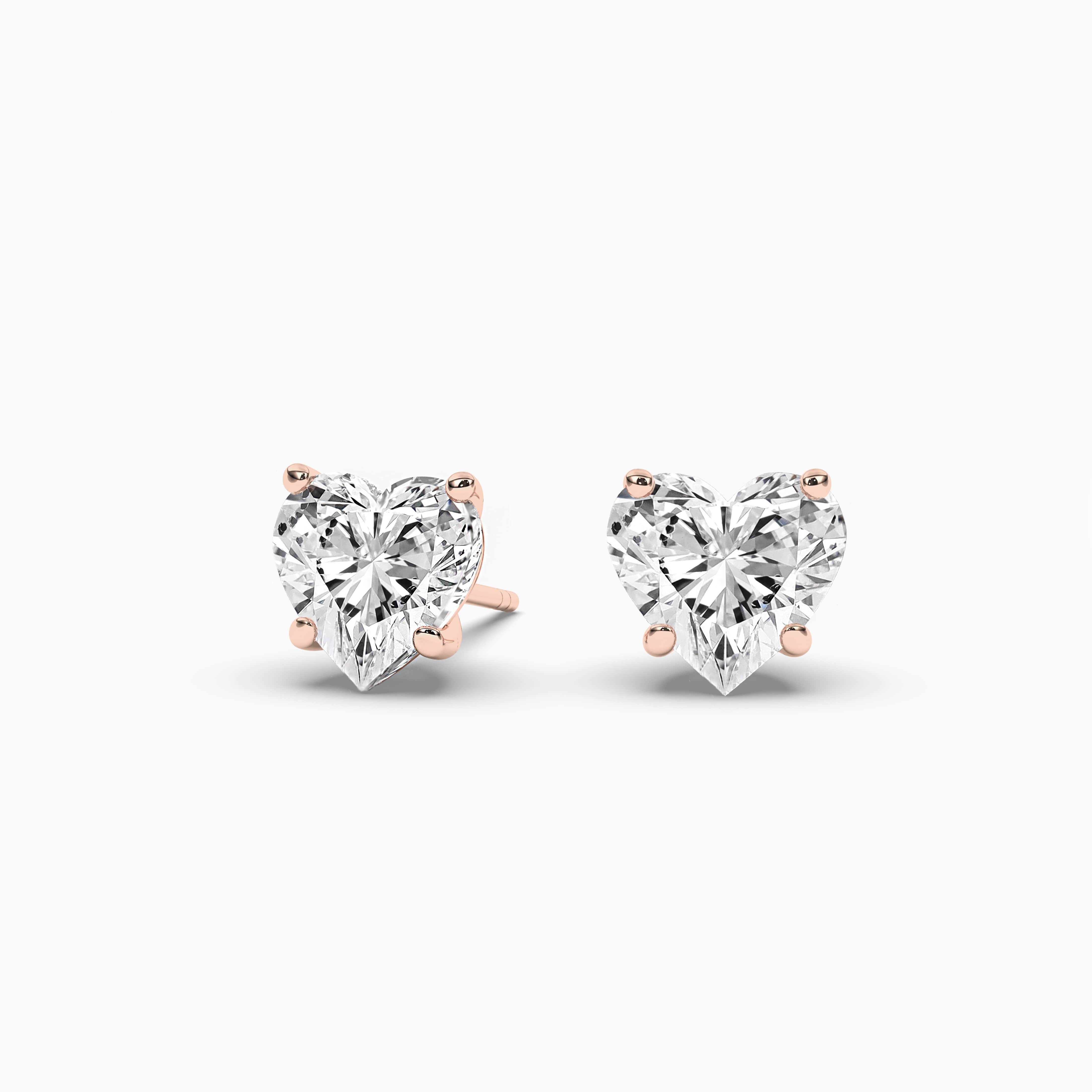 Rose Gold Heart Shape Single Stone Stud Diamond Earrings