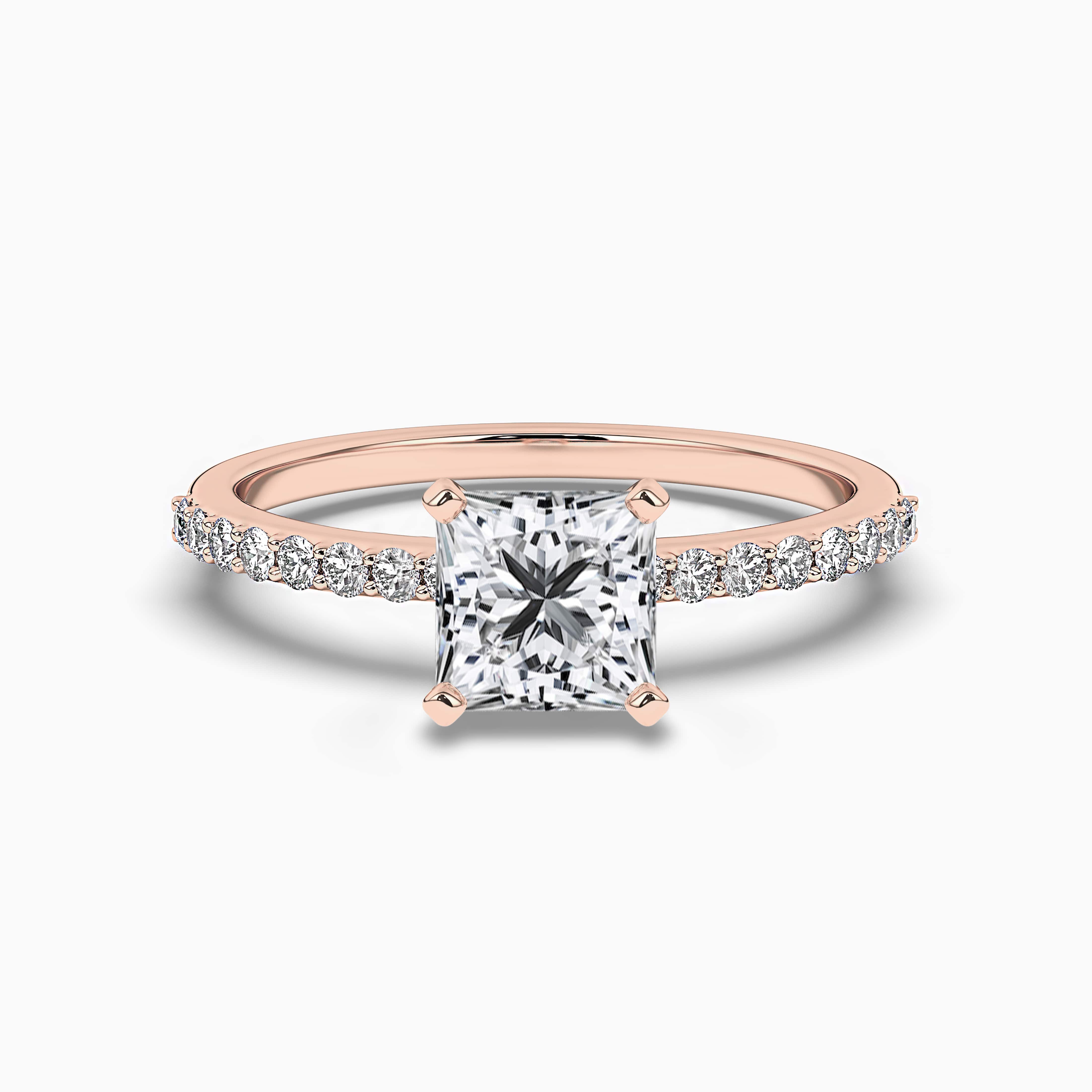 Princess Cut Solitaire Diamond Split Shank Rose Gold Ring 