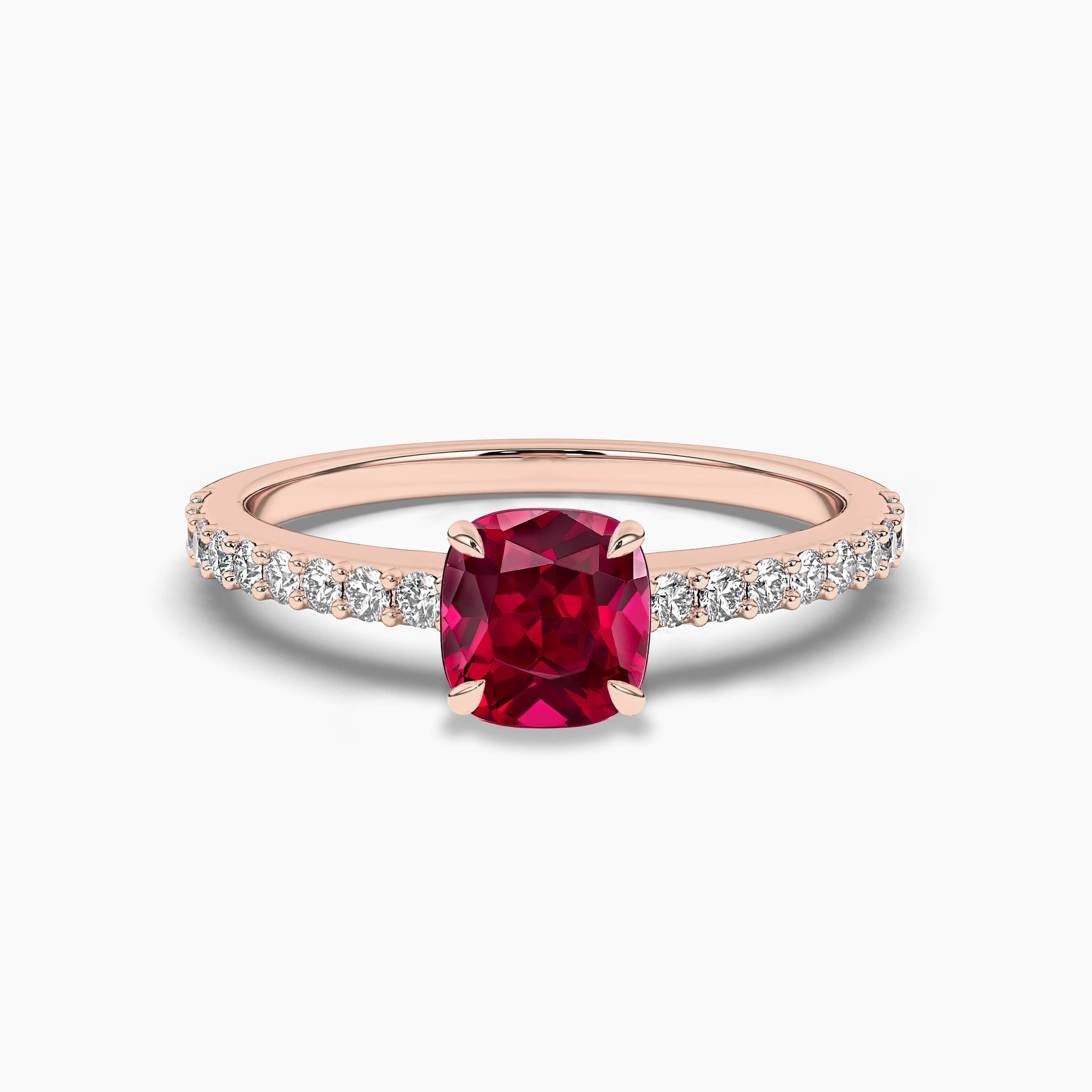 Cushion cut Ruby and Diamond Engagement Ring in Yellow Gold