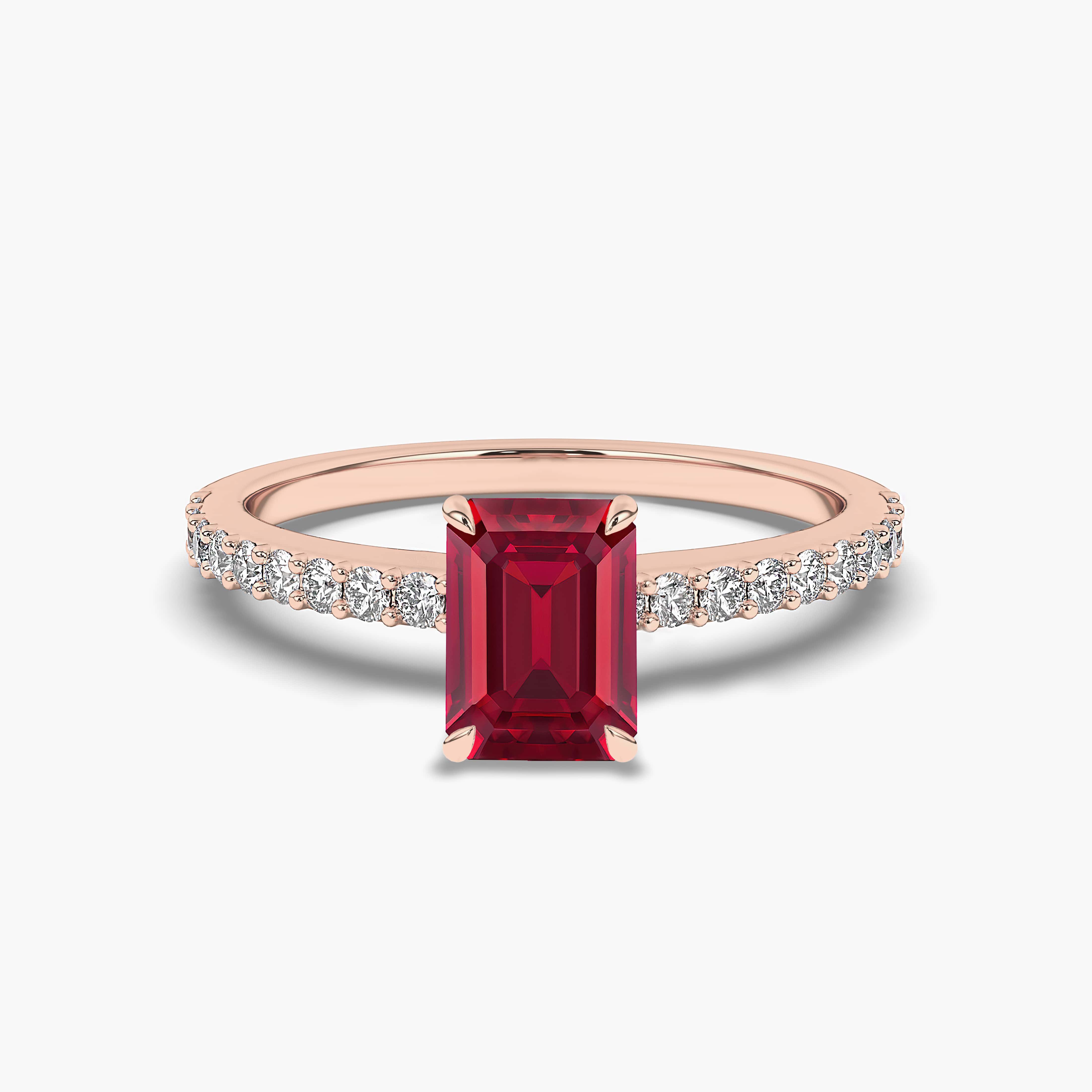 Emerald Cut Ruby and Lab Grown Diamond Engagement Ring