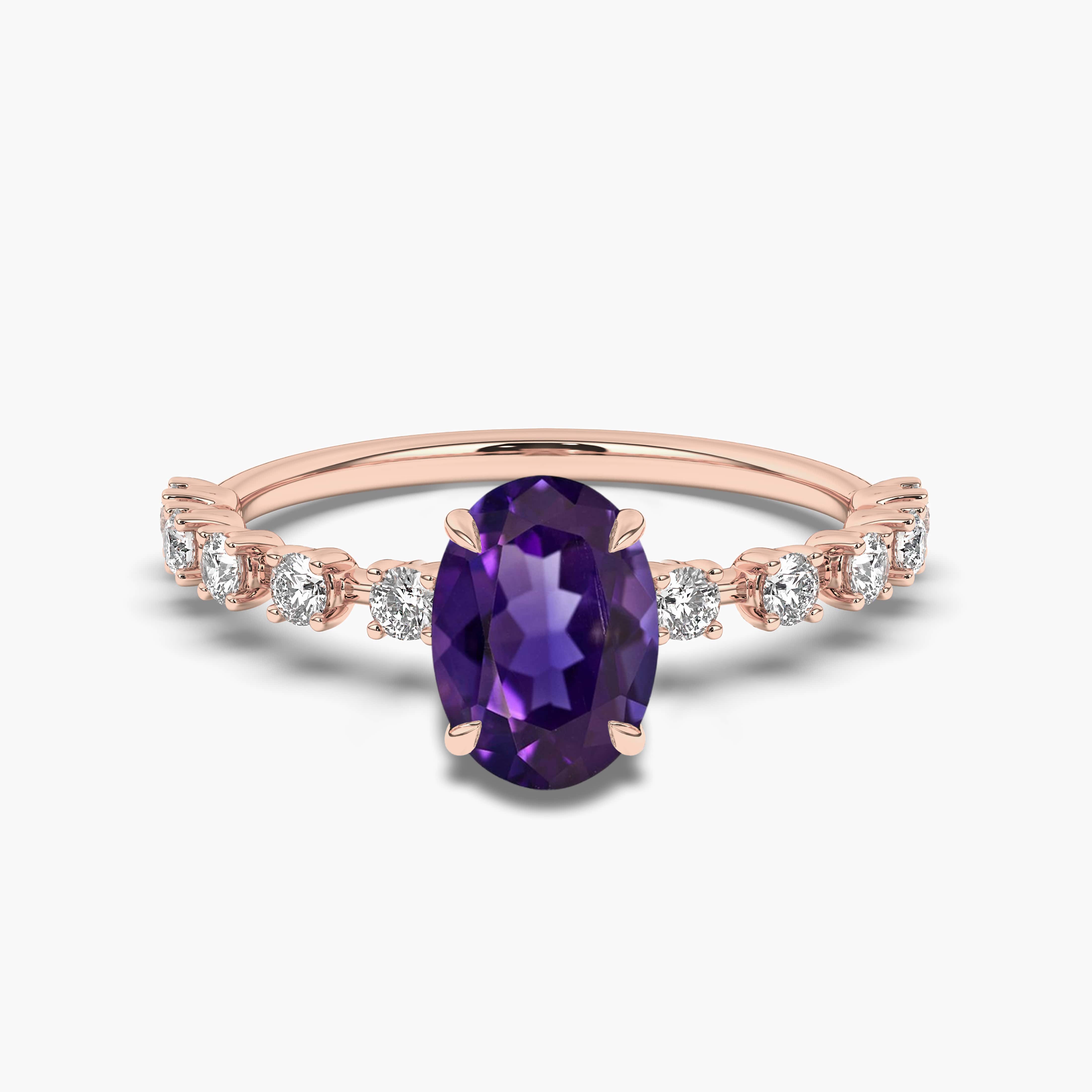 Rose Gold Oval Amethyst Ring With Diamond Accents Size
