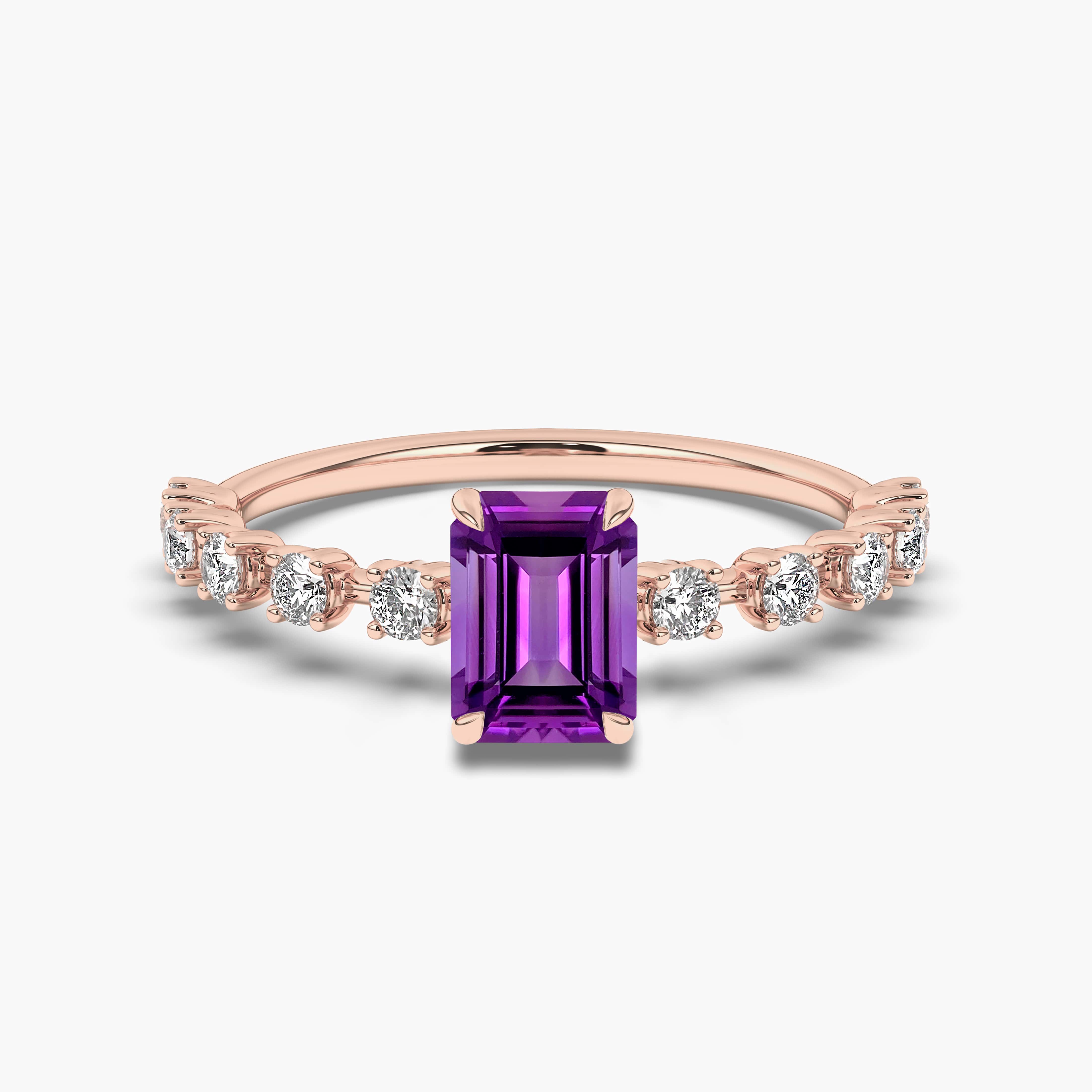 Emerald Cut Amethyst Diamond Solitaire Engagement Ring Rose Gold