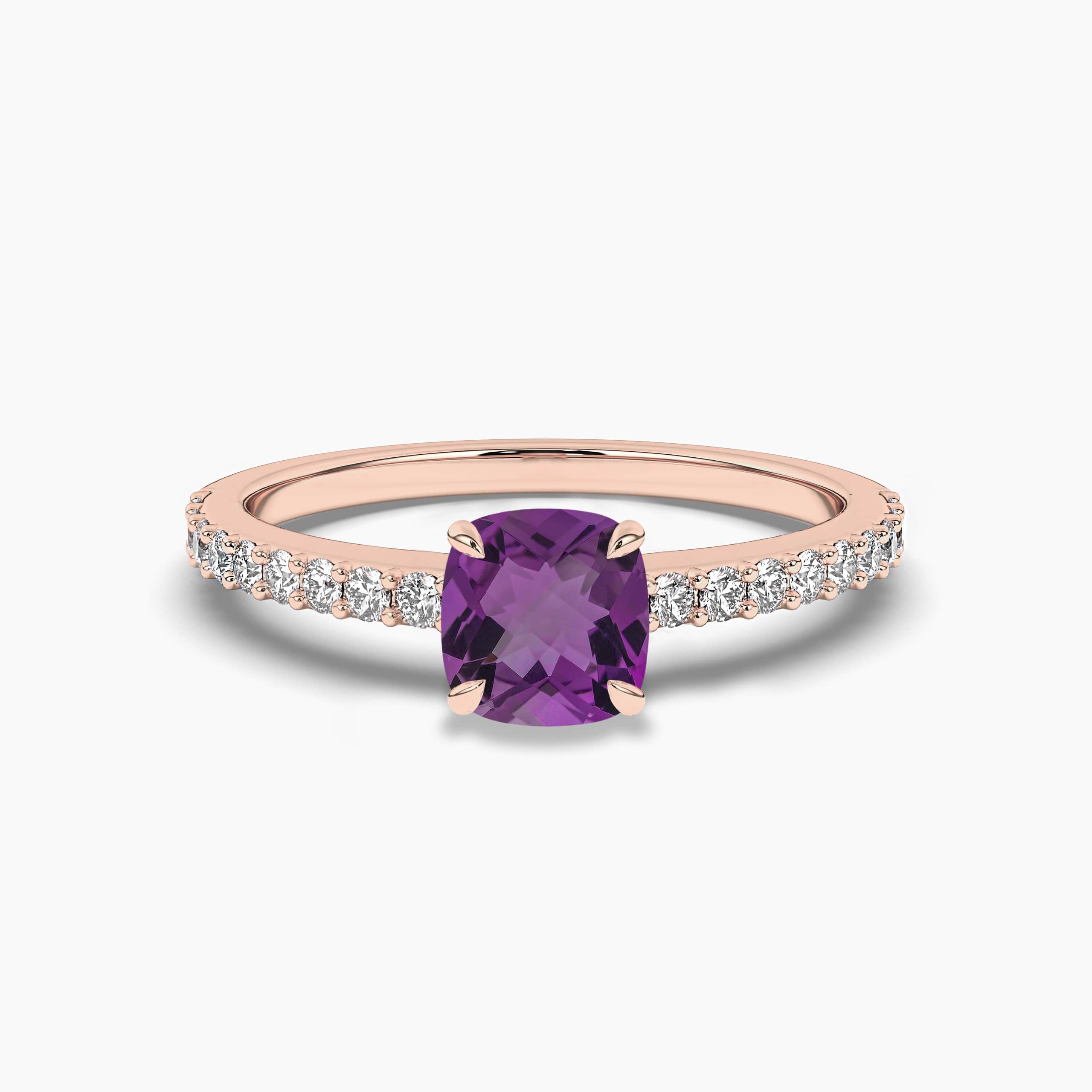 ROSE GOLD AMETHYST CUSHION CUT  ENGAGEMENT RING