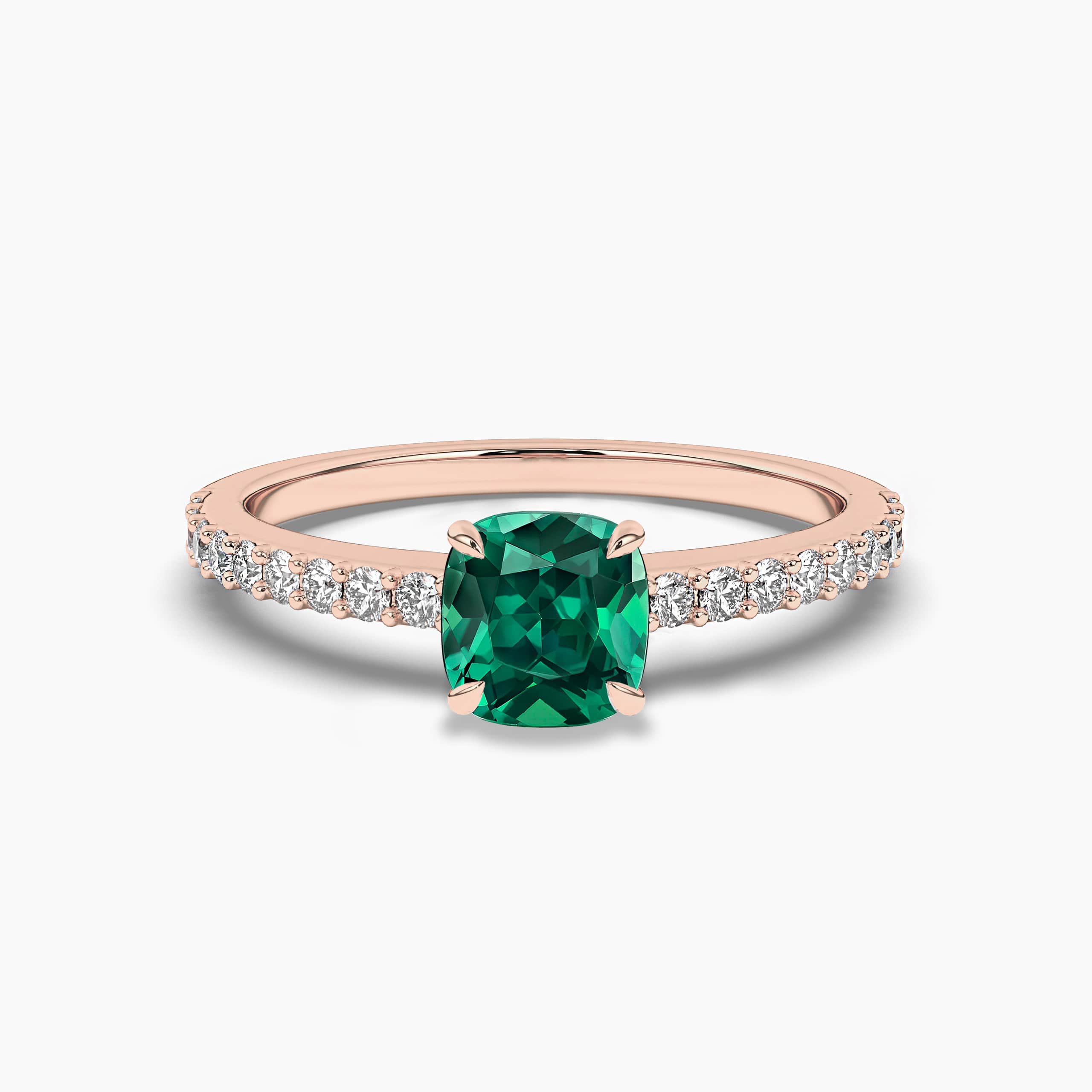 Cushion Cut Emerald and Diamond Ring In Rose Gold