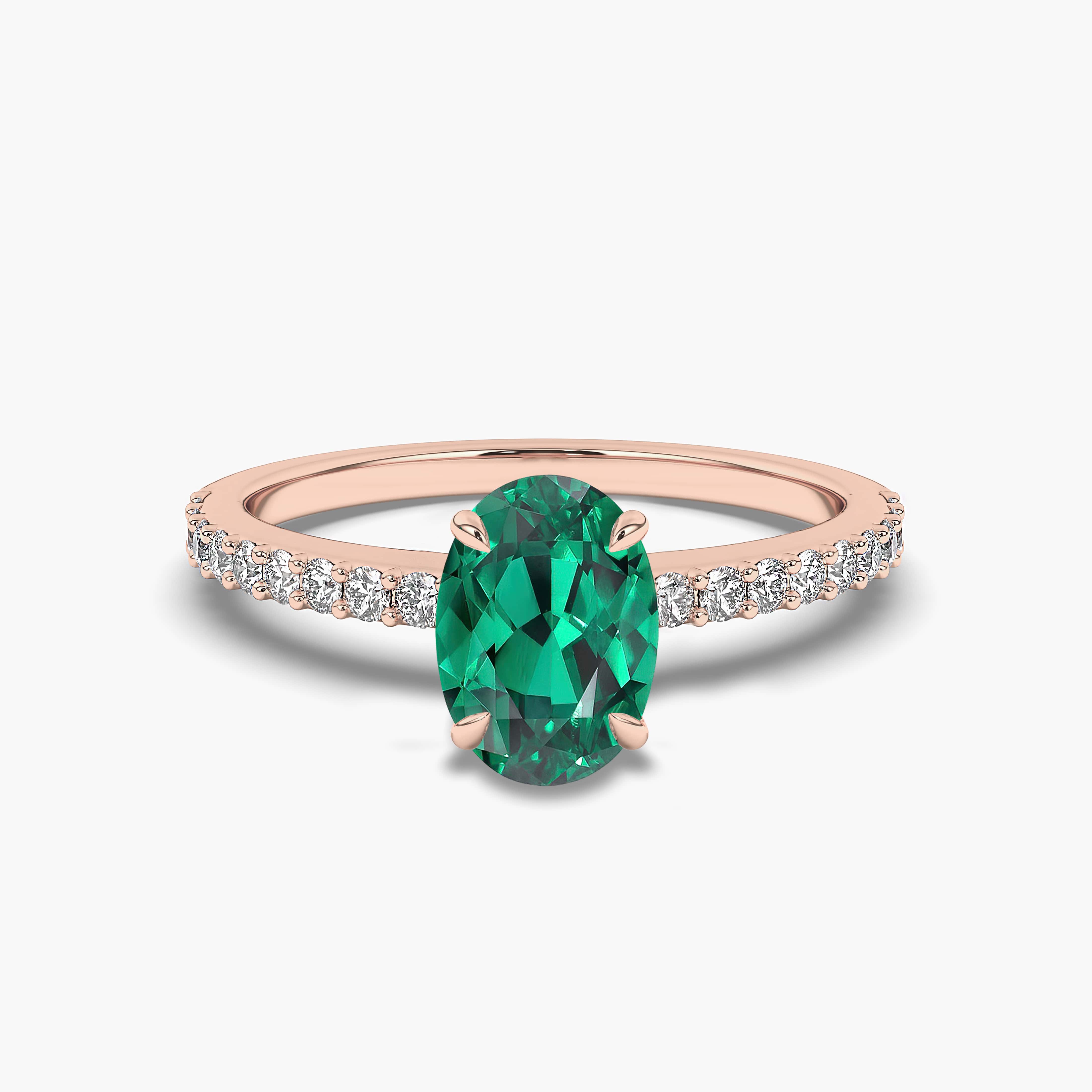 Oval Cut Emerald & Diamond Ring With Rose Gold